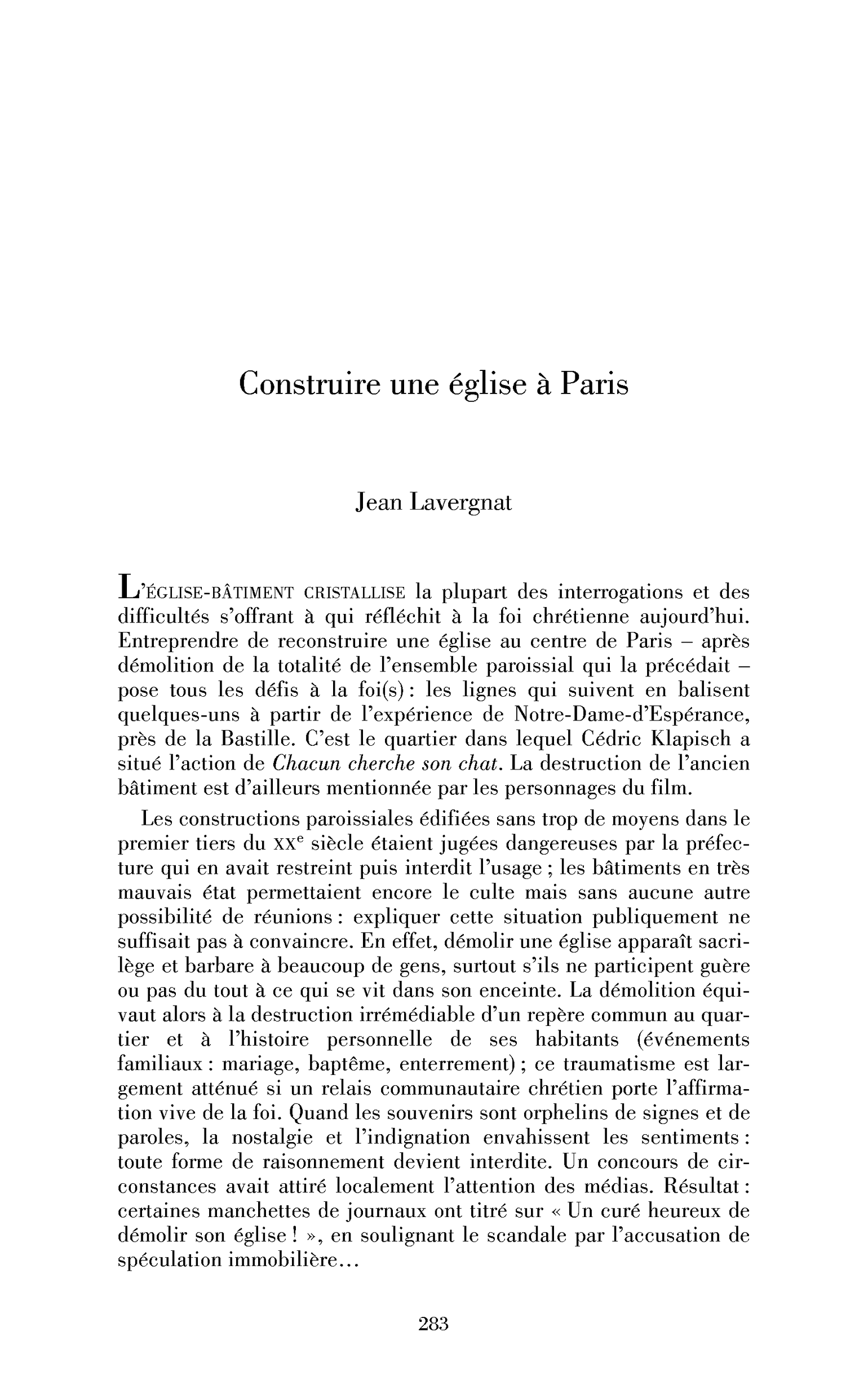 Construire une église à Paris