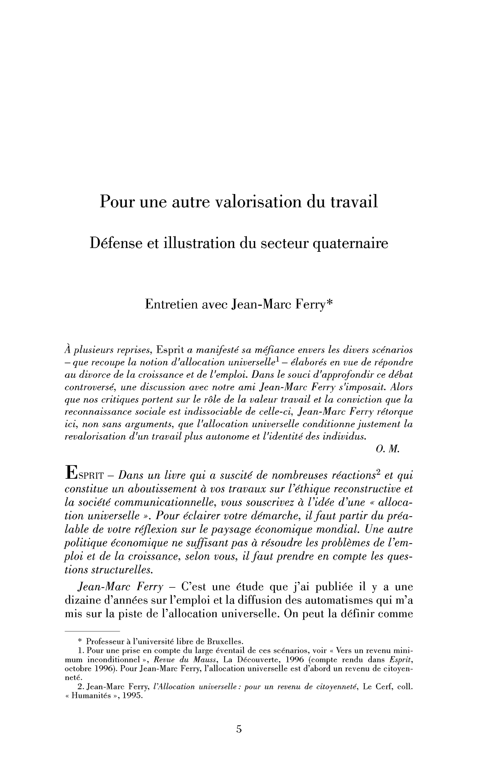 Pour une autre valorisation du travail