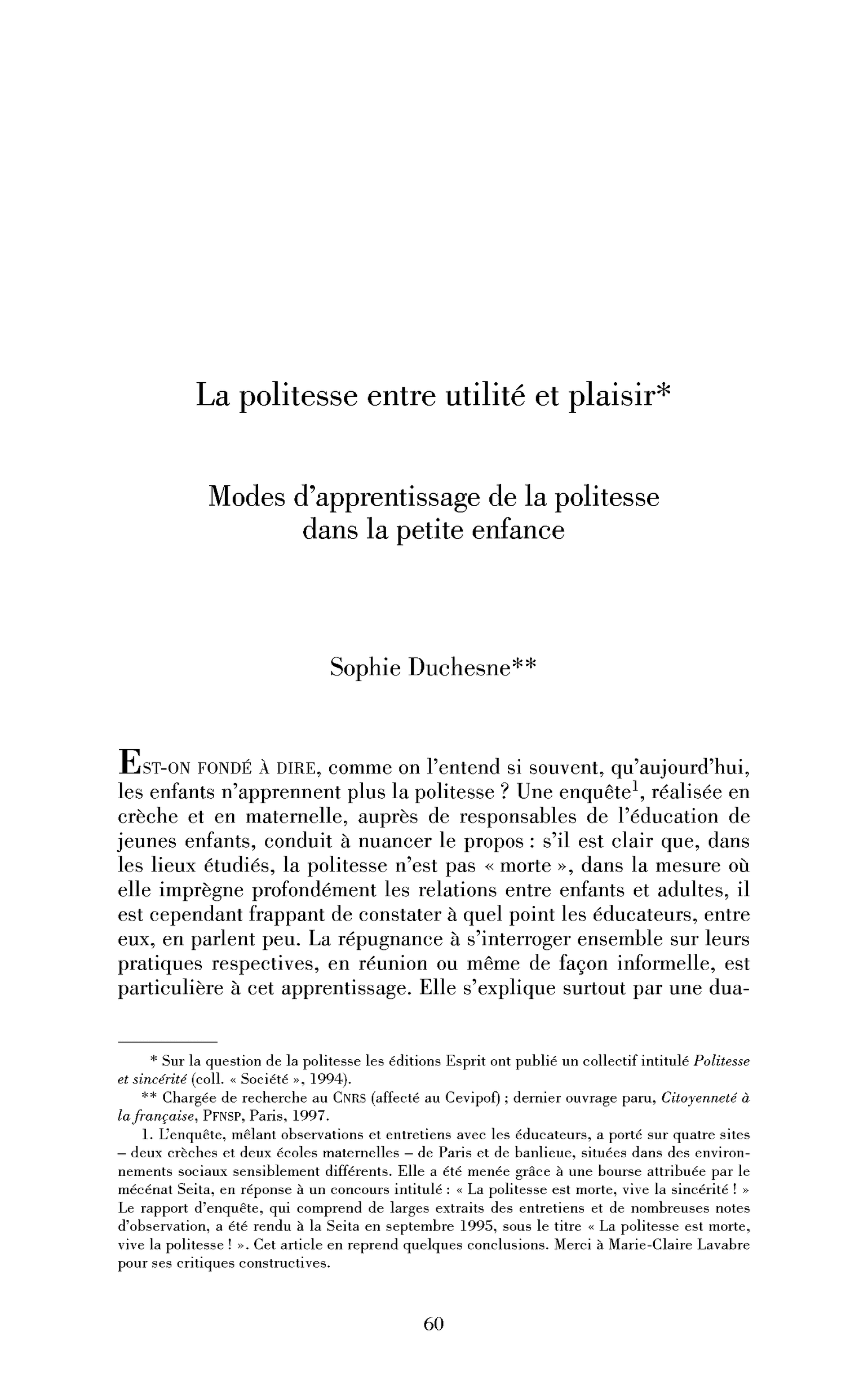 La politesse entre utilité et plaisir