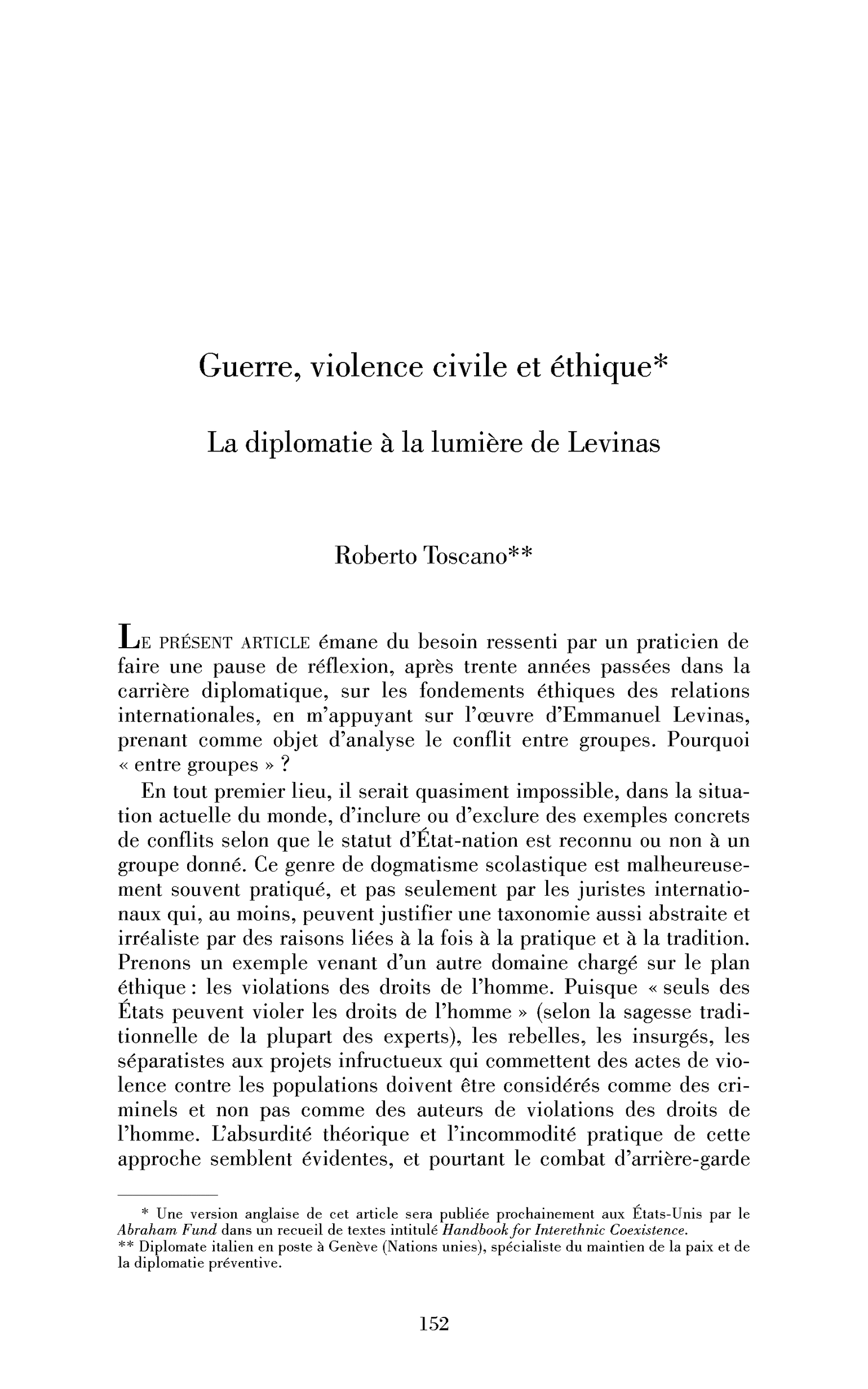 Guerre, violence civile et éthique