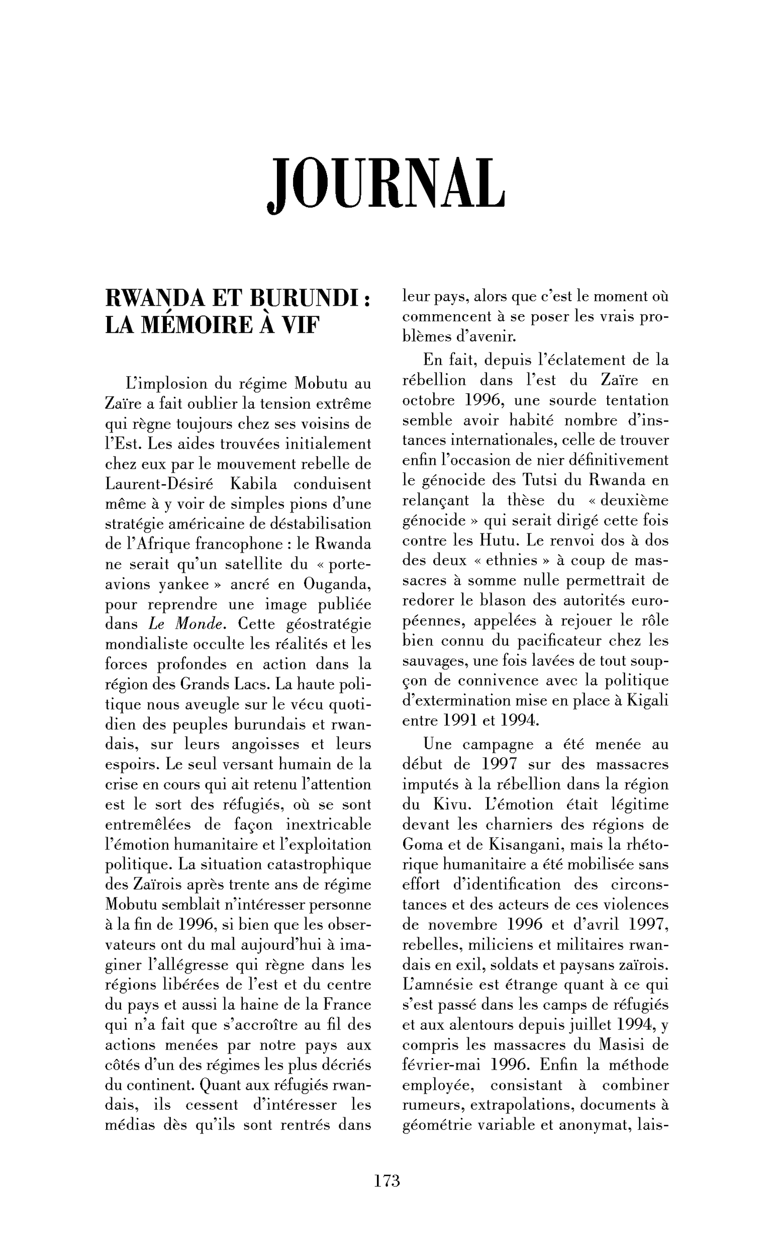 Rwanda et Burundi : la mémoire à vif