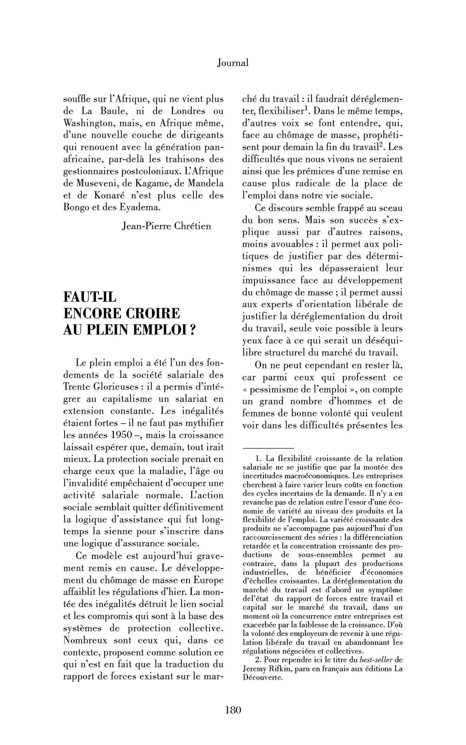 Faut-il encore croire au plein emploi?