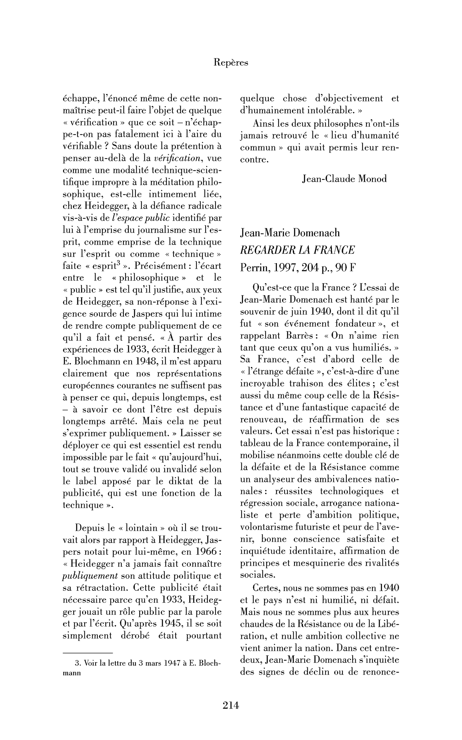 Jean-Marie Domenach : Regarder la France