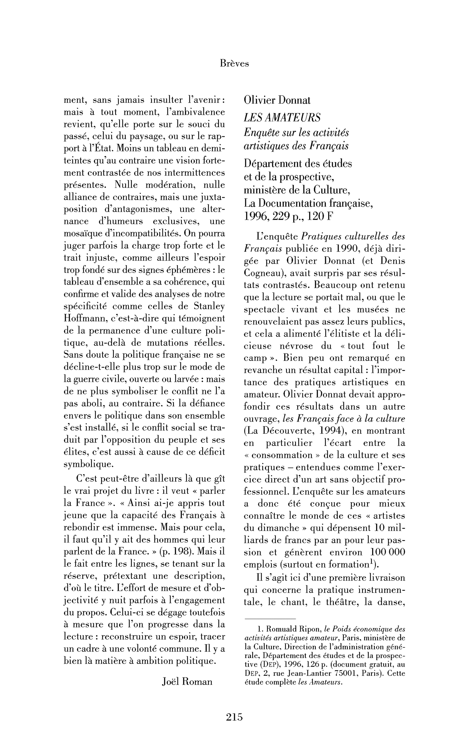 Olivier Donnat : les Amateurs. Enquête sur les activités artistiques des Français
