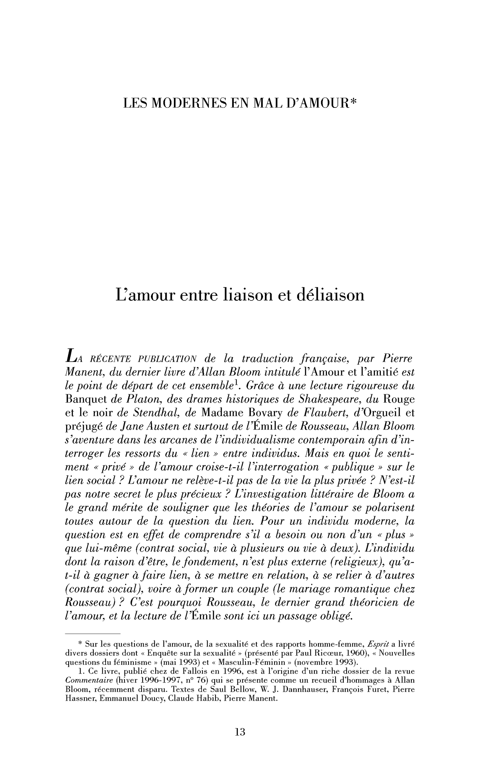 L’amour, entre liaison et déliaison