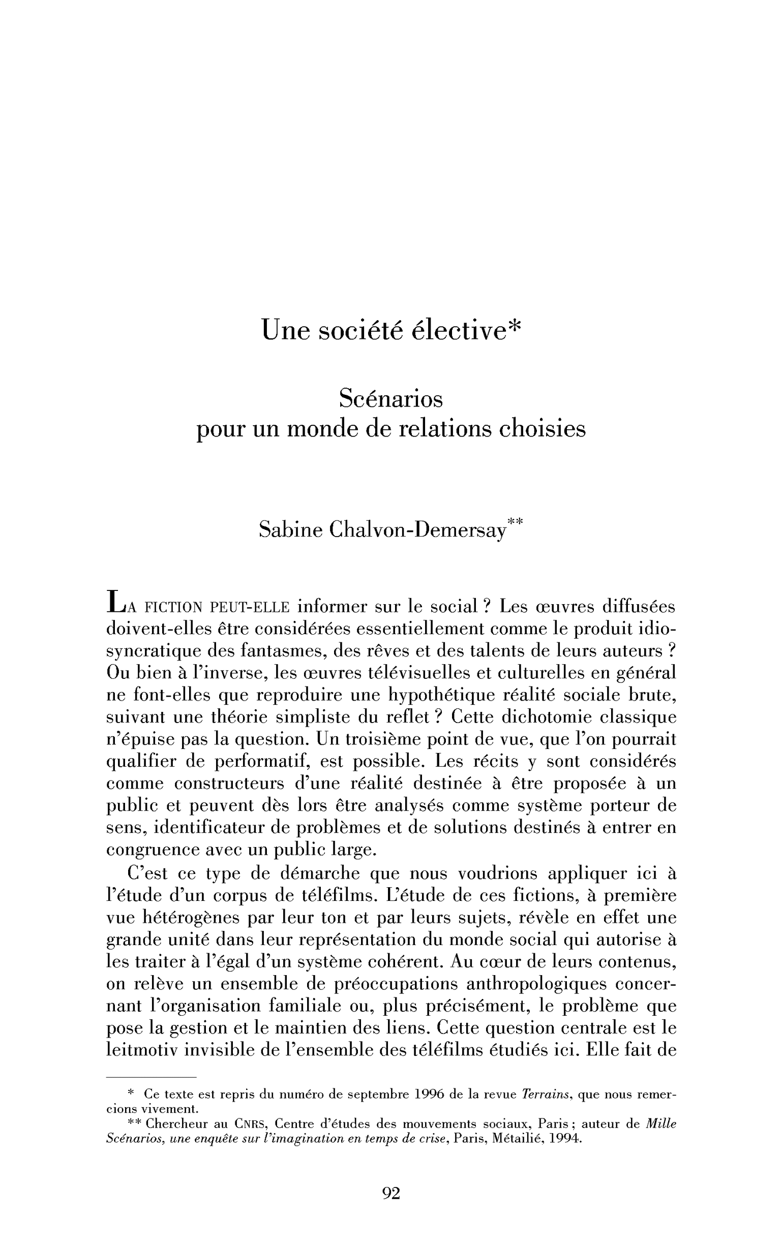 Une société élective. Scénarios pour un monde de relations choisies