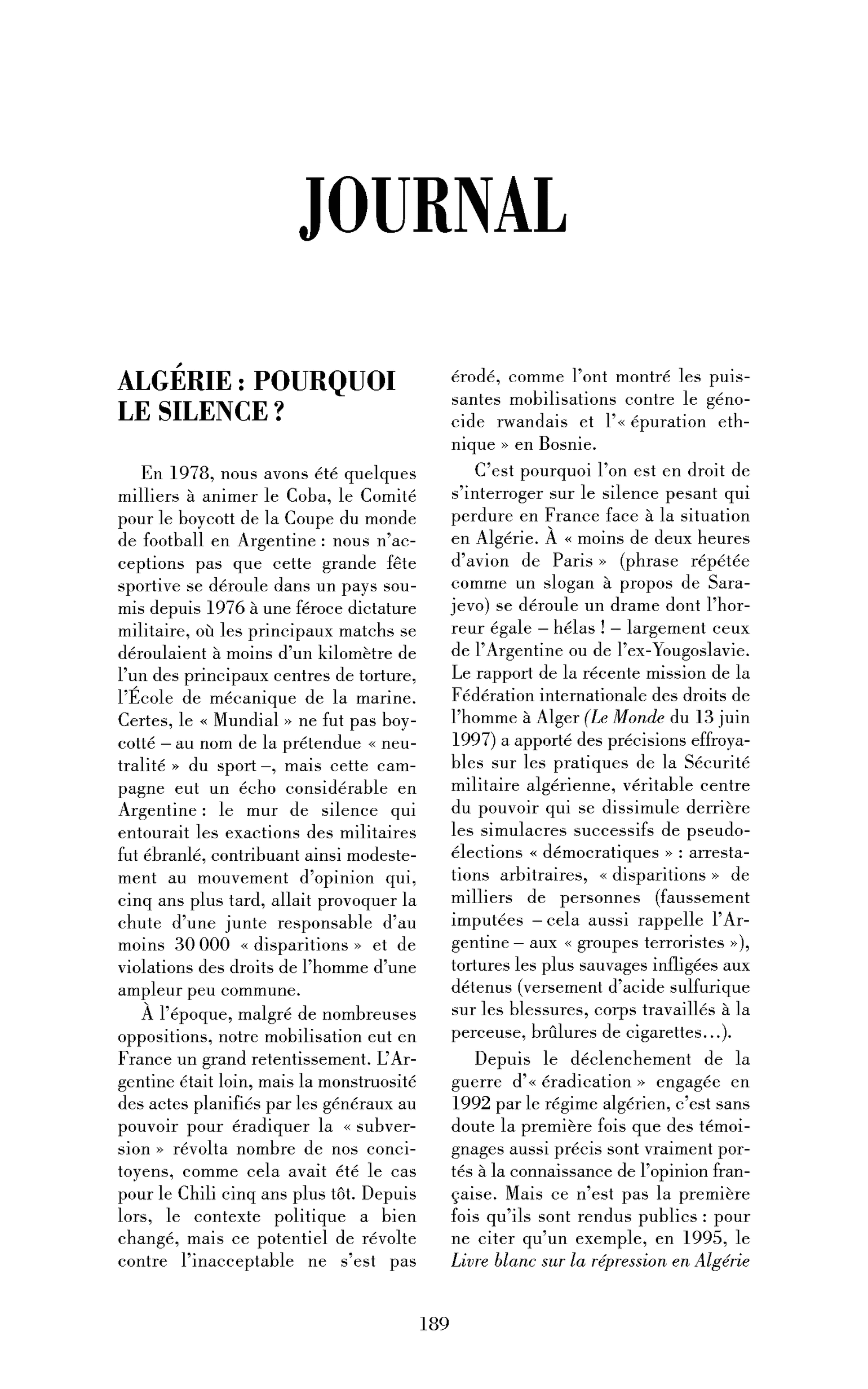 Algérie : Pourquoi le silence ?