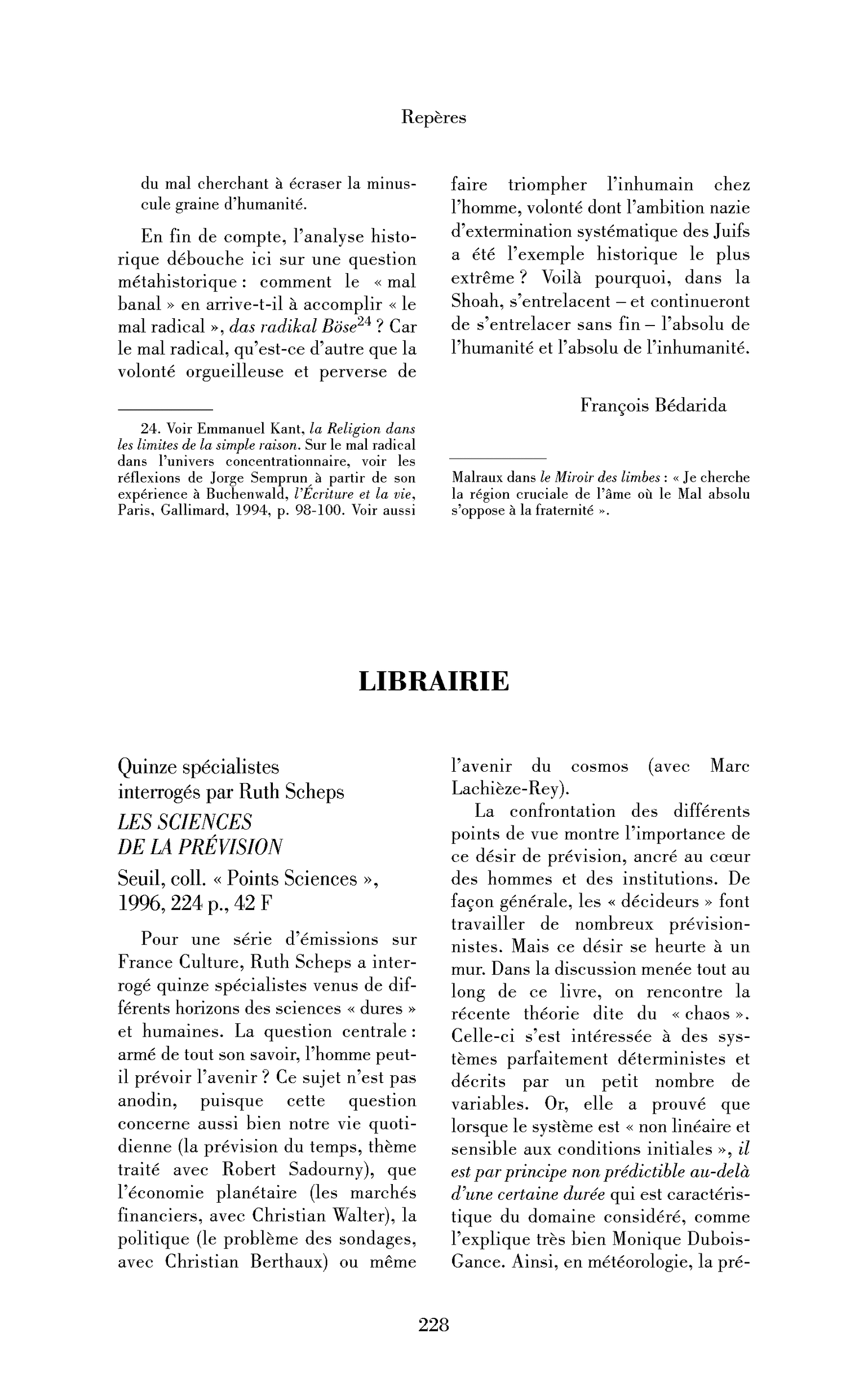 Quinze spécialistes interrogés par Ruth Scheps : les Sciences de la prévision