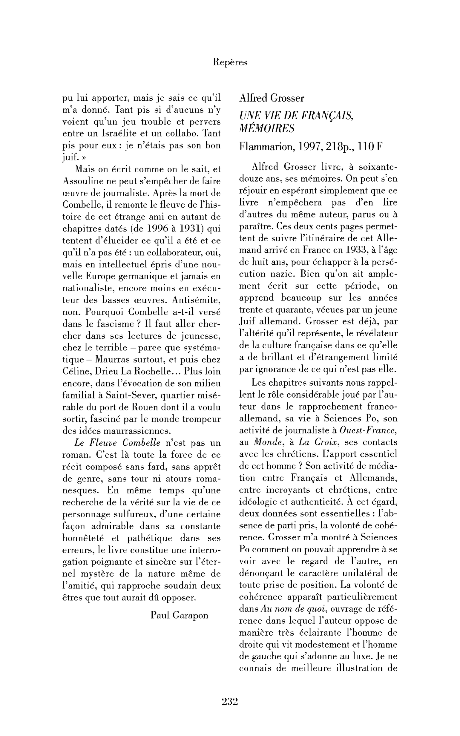 Alfred Grosser : Une vie de Français, mémoires