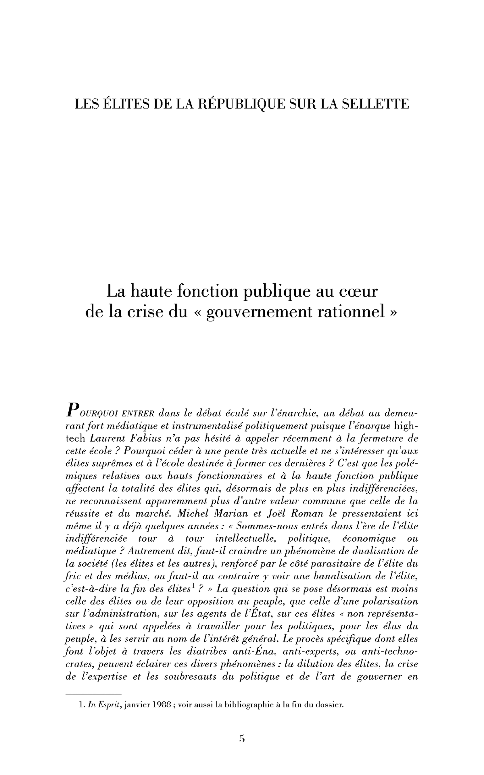 « La haute fonction publique au cœur de la crise du »« gouvernement rationnel« « « 