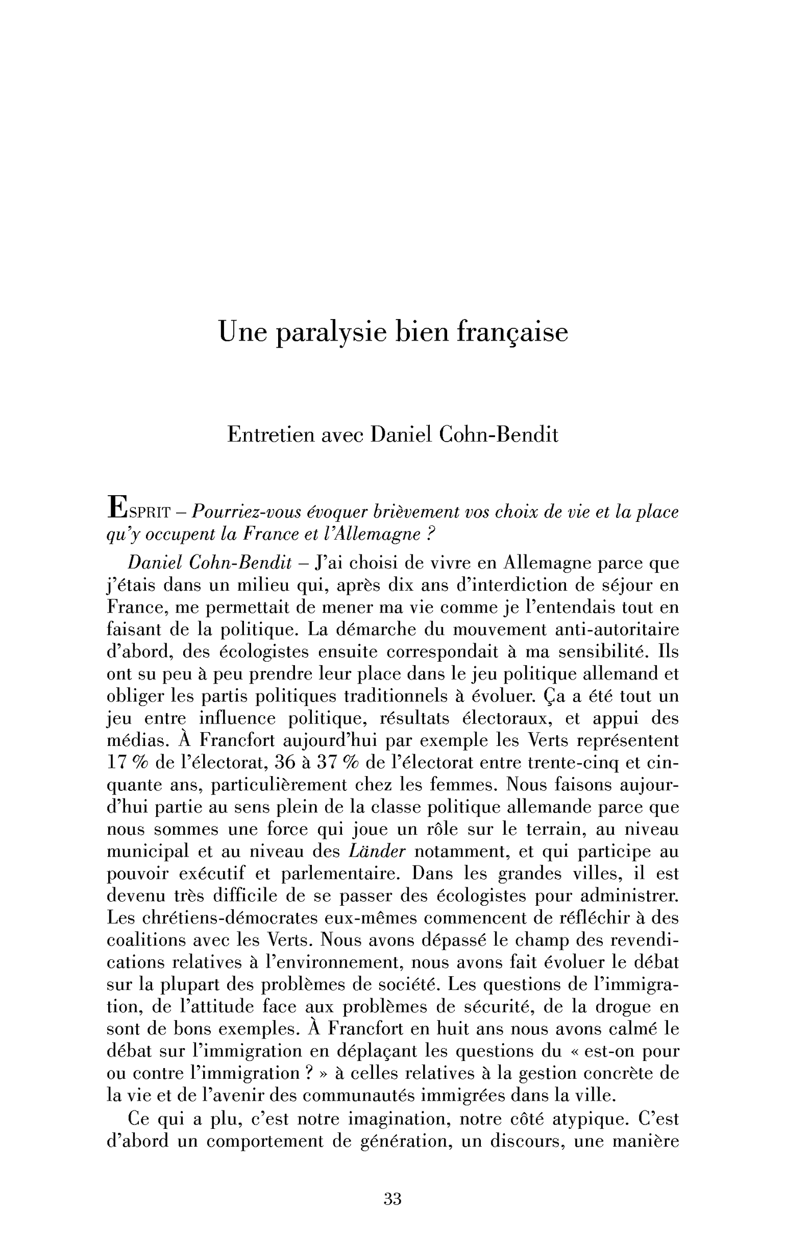 Une paralysie bien française. (Entretien)