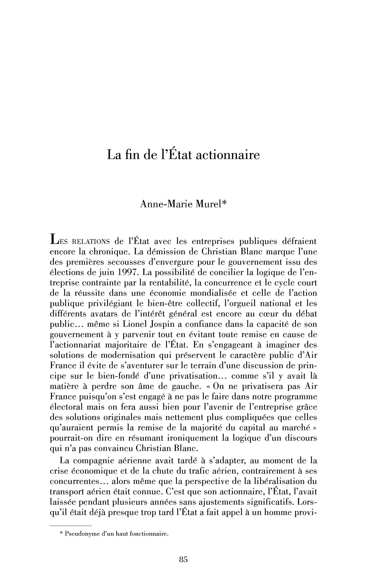 La fin de l’État actionnaire