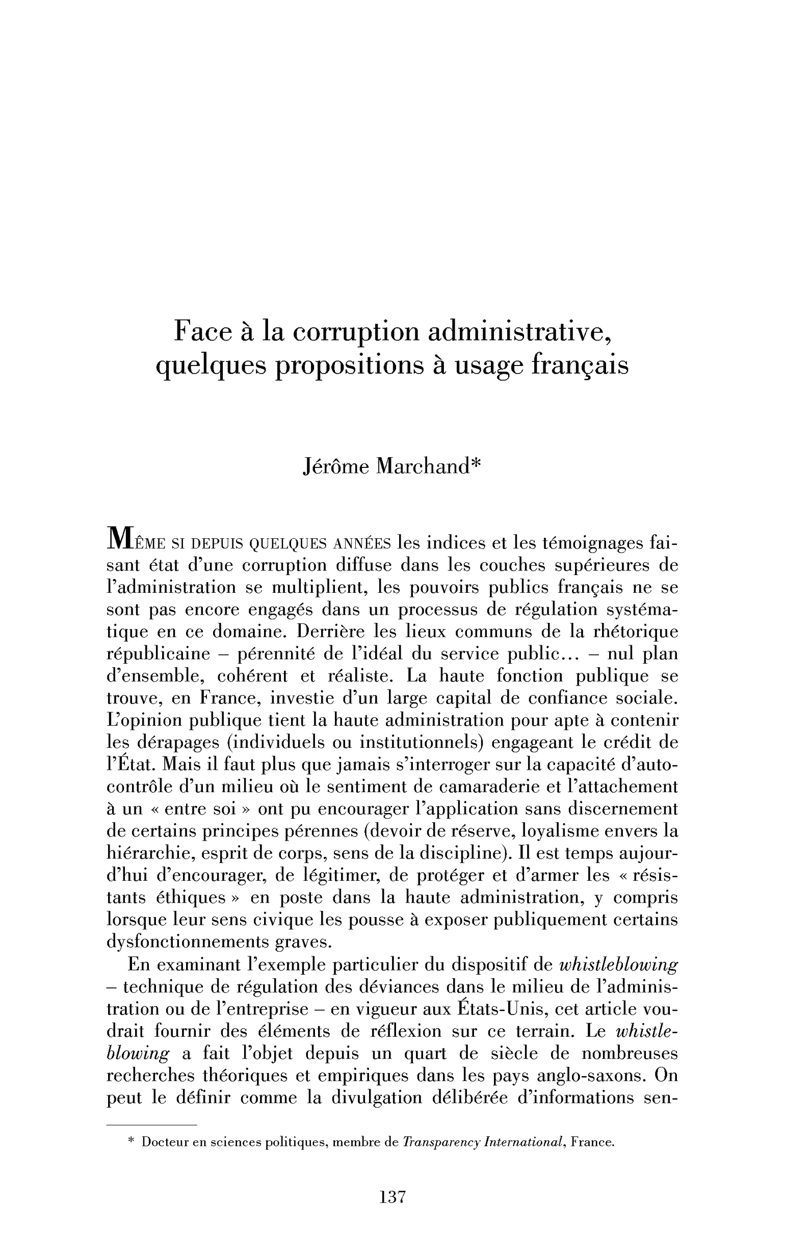 Face à la corruption administrative, quelques propositions à usage français