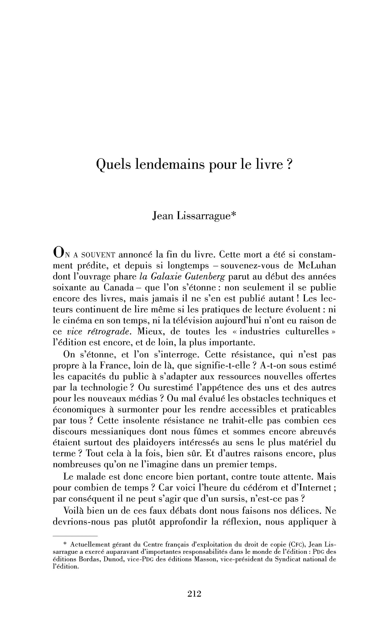 Quels lendemains pour le livre?