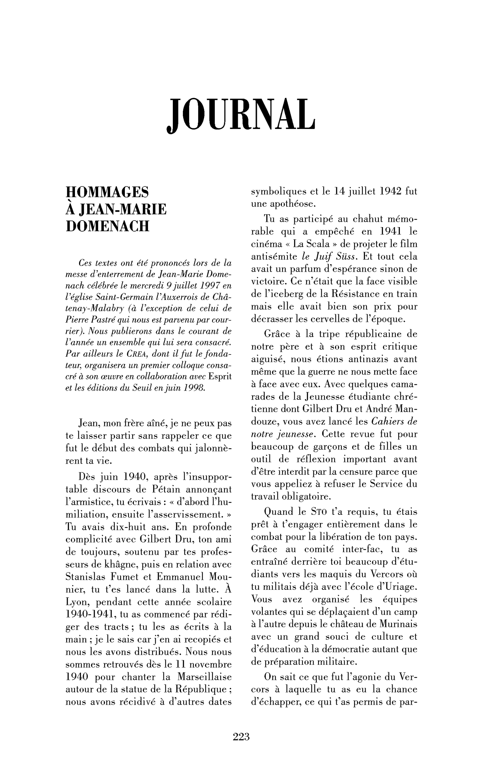 Hommages à Jean-Marie Domenach