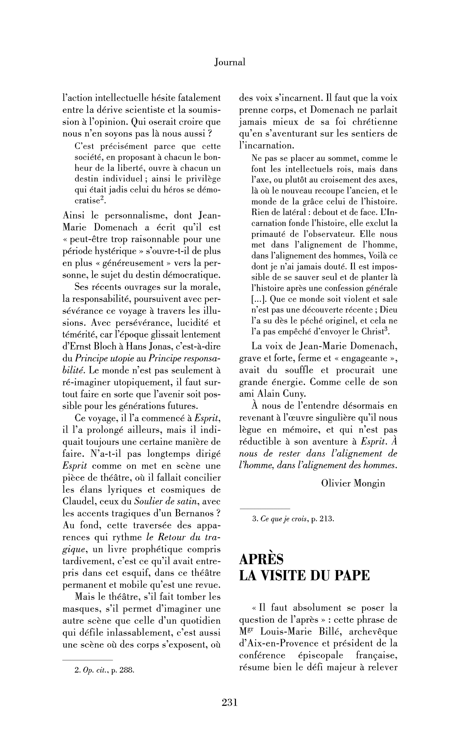Après la visite du pape