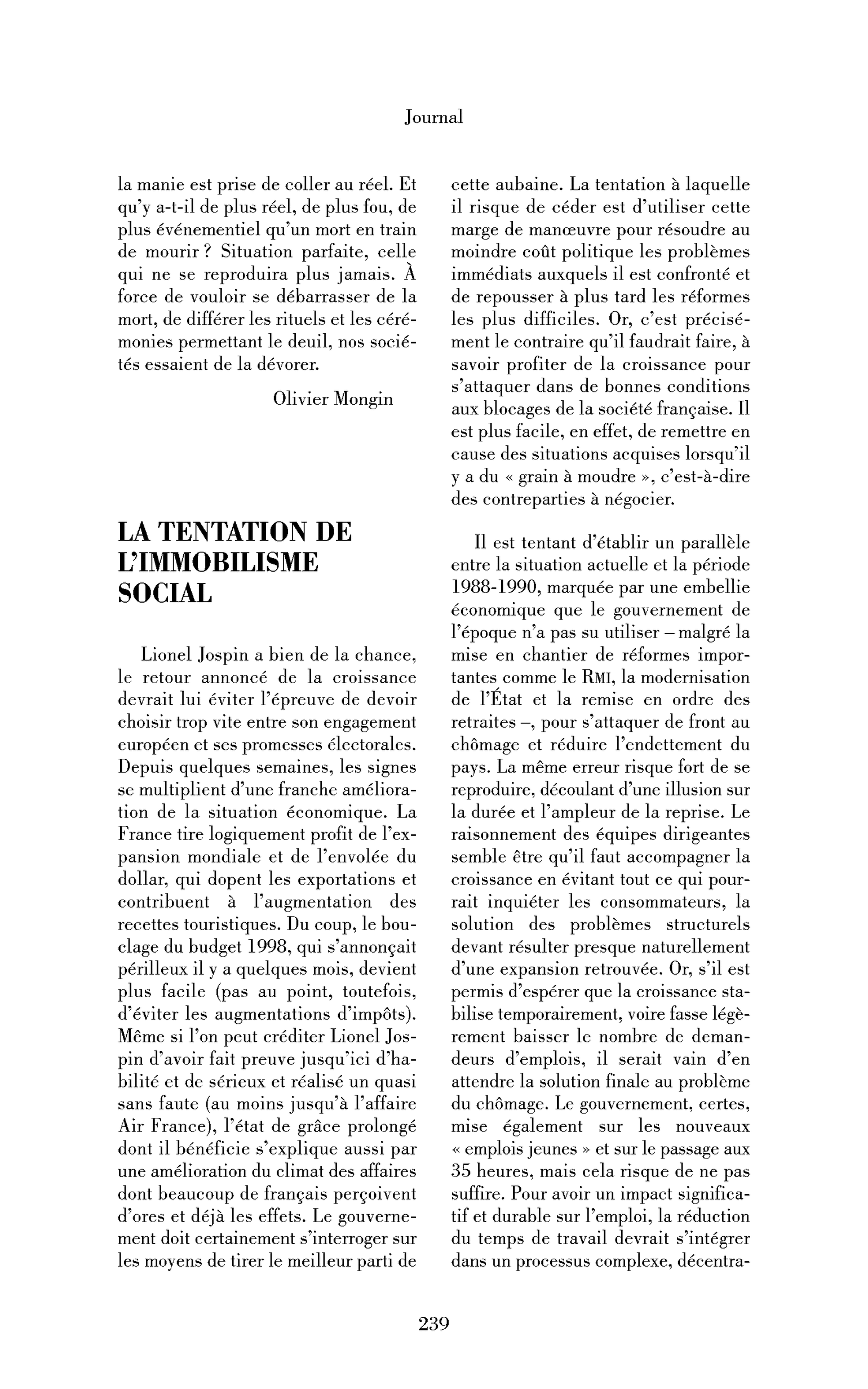 La tentation de l’immobilisme social