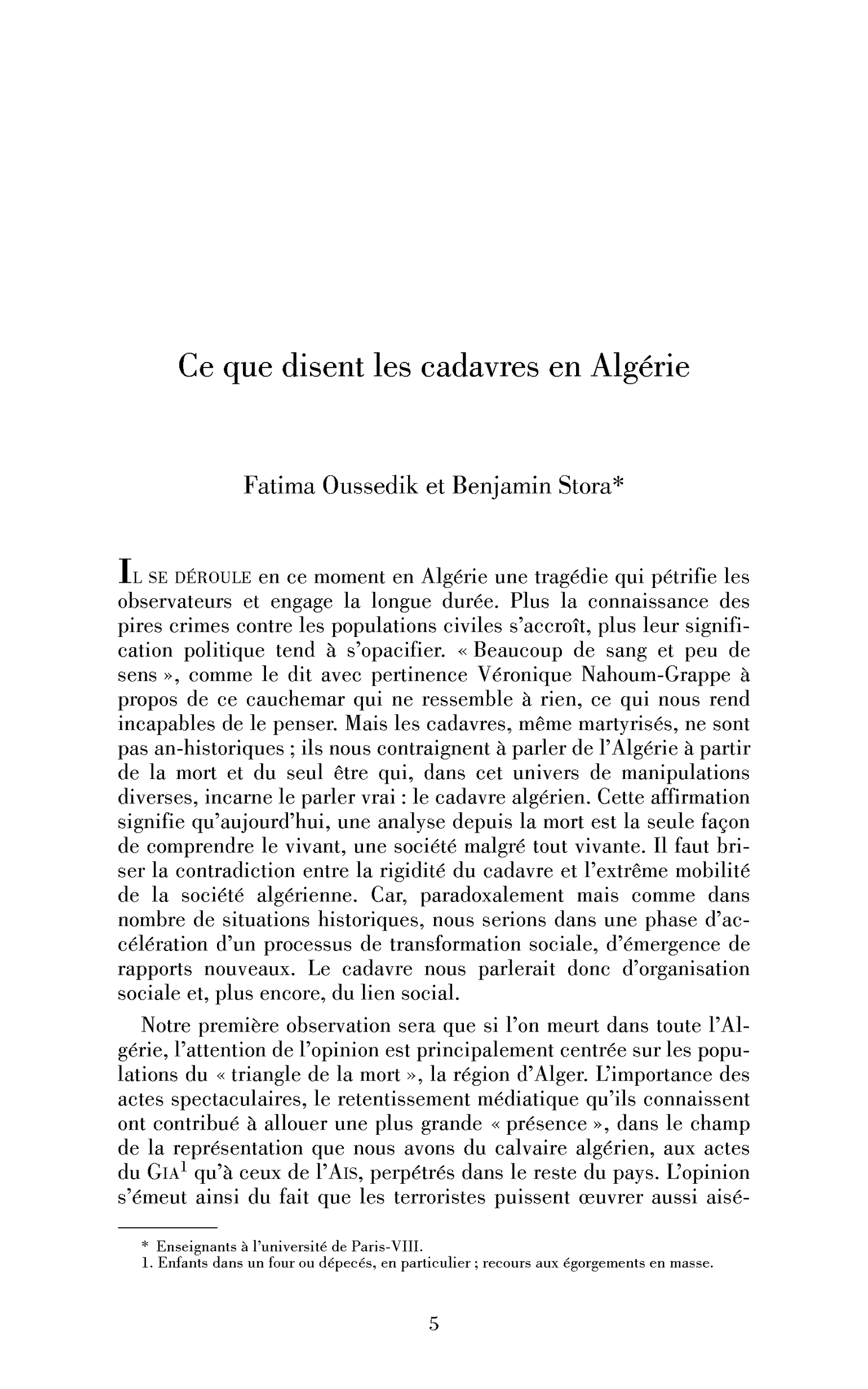 Ce que disent les cadavres en Algérie