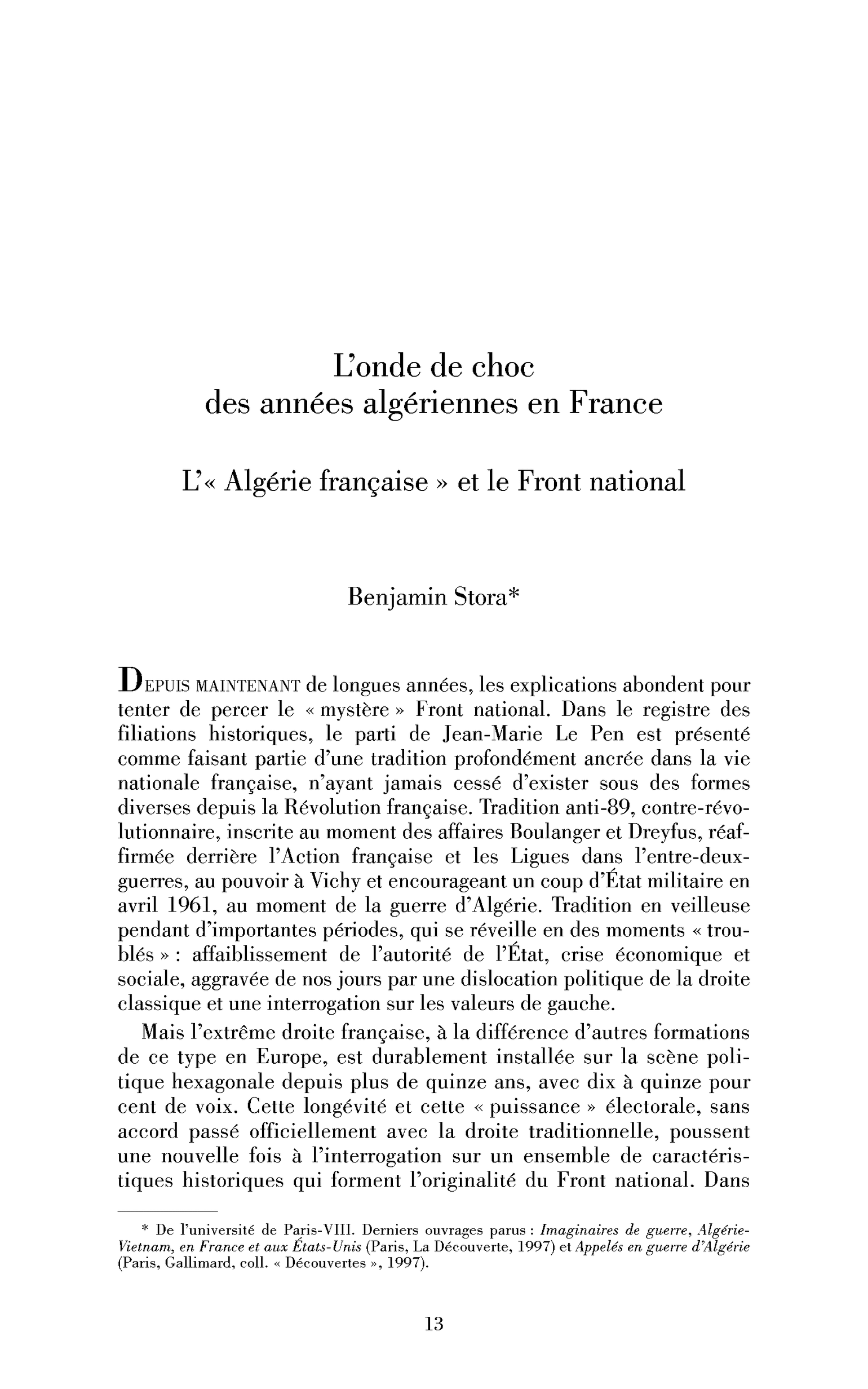 L’onde de choc des années algériennes en France