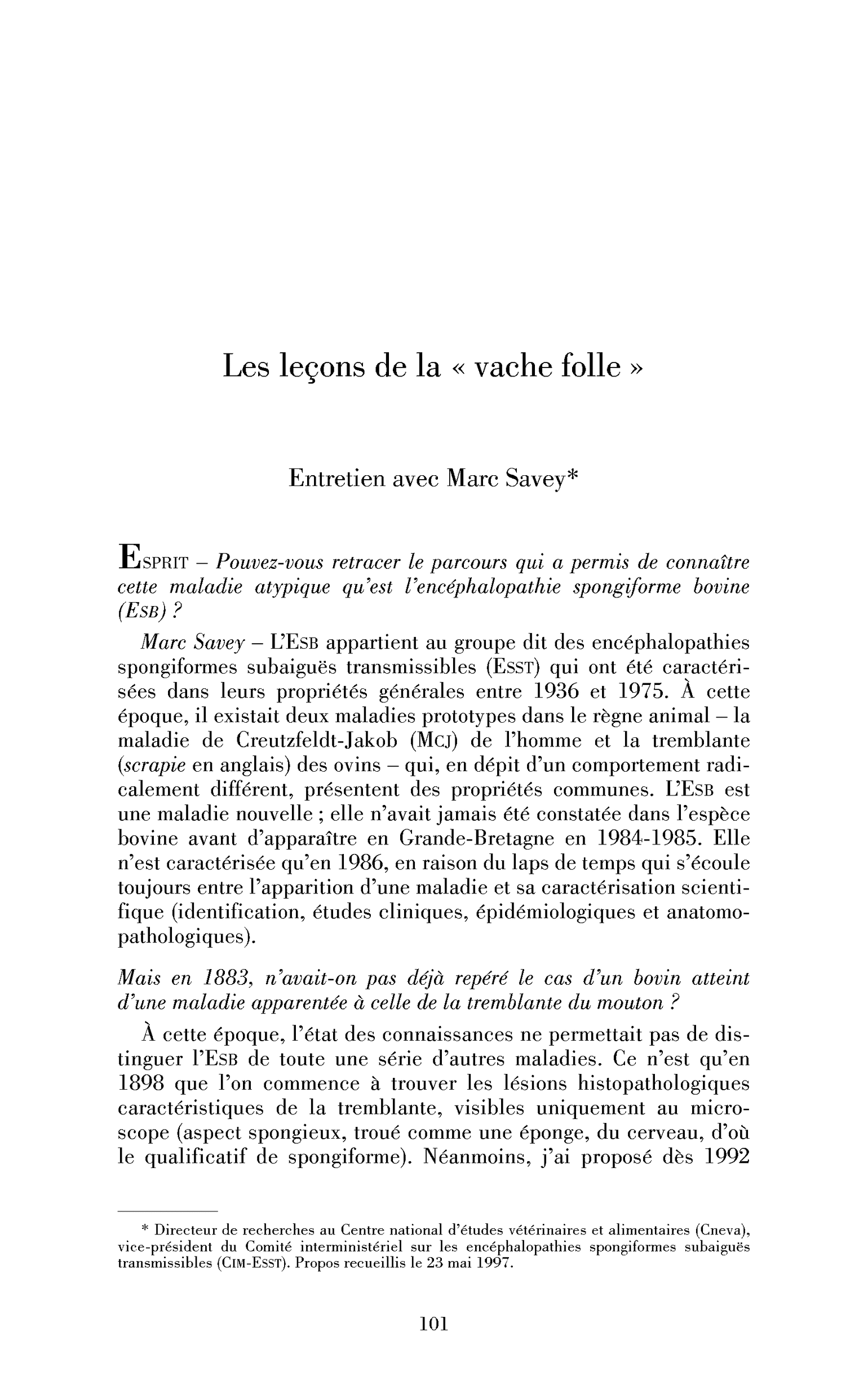 Les leçons de la vache folle. (Entretien)