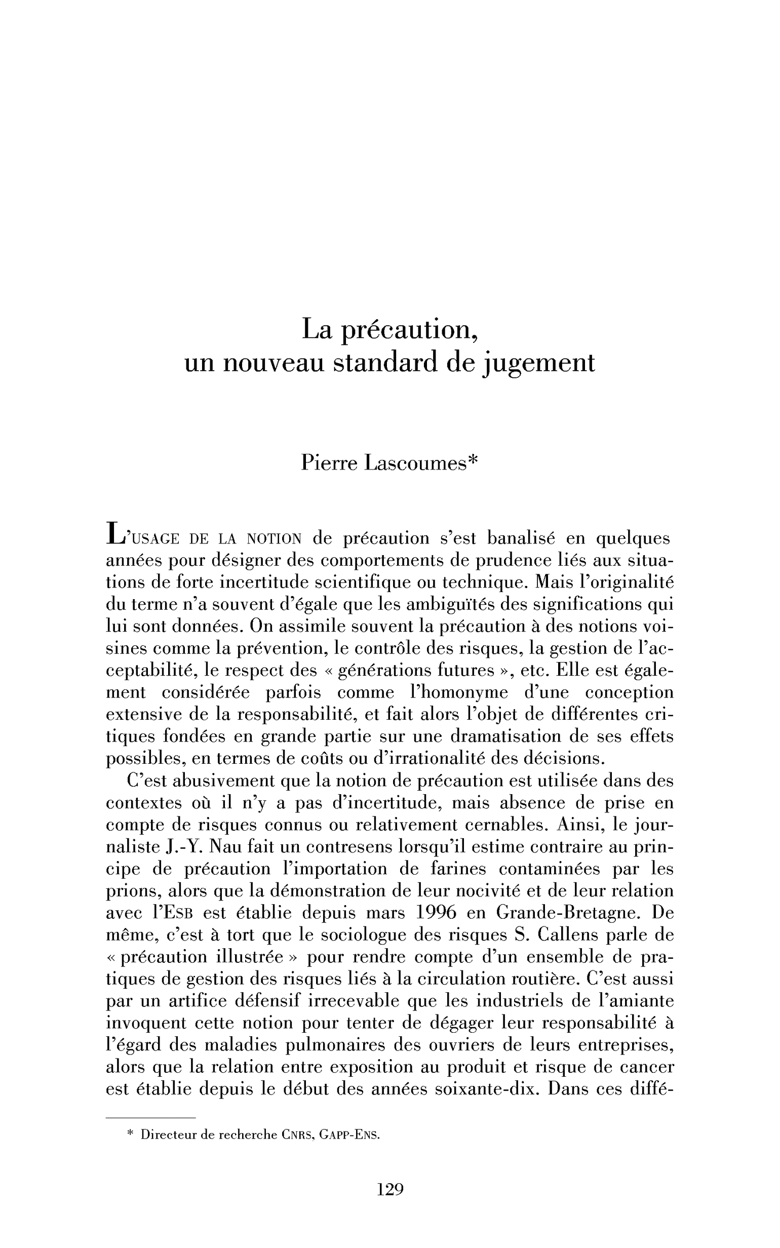 La précaution, un nouveau standard de jugement