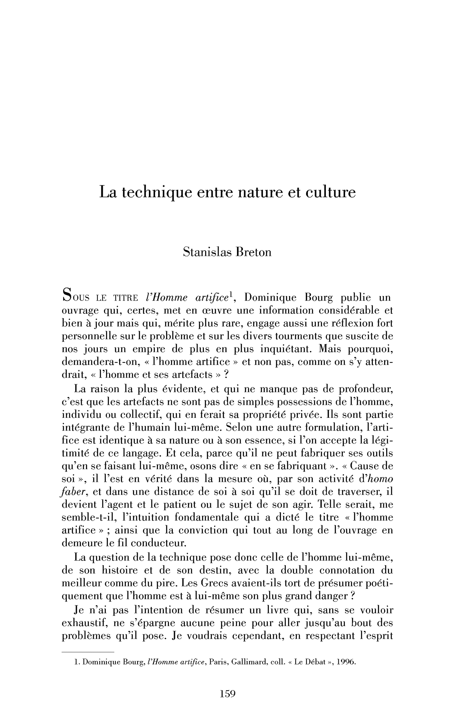 La technique entre nature et culture