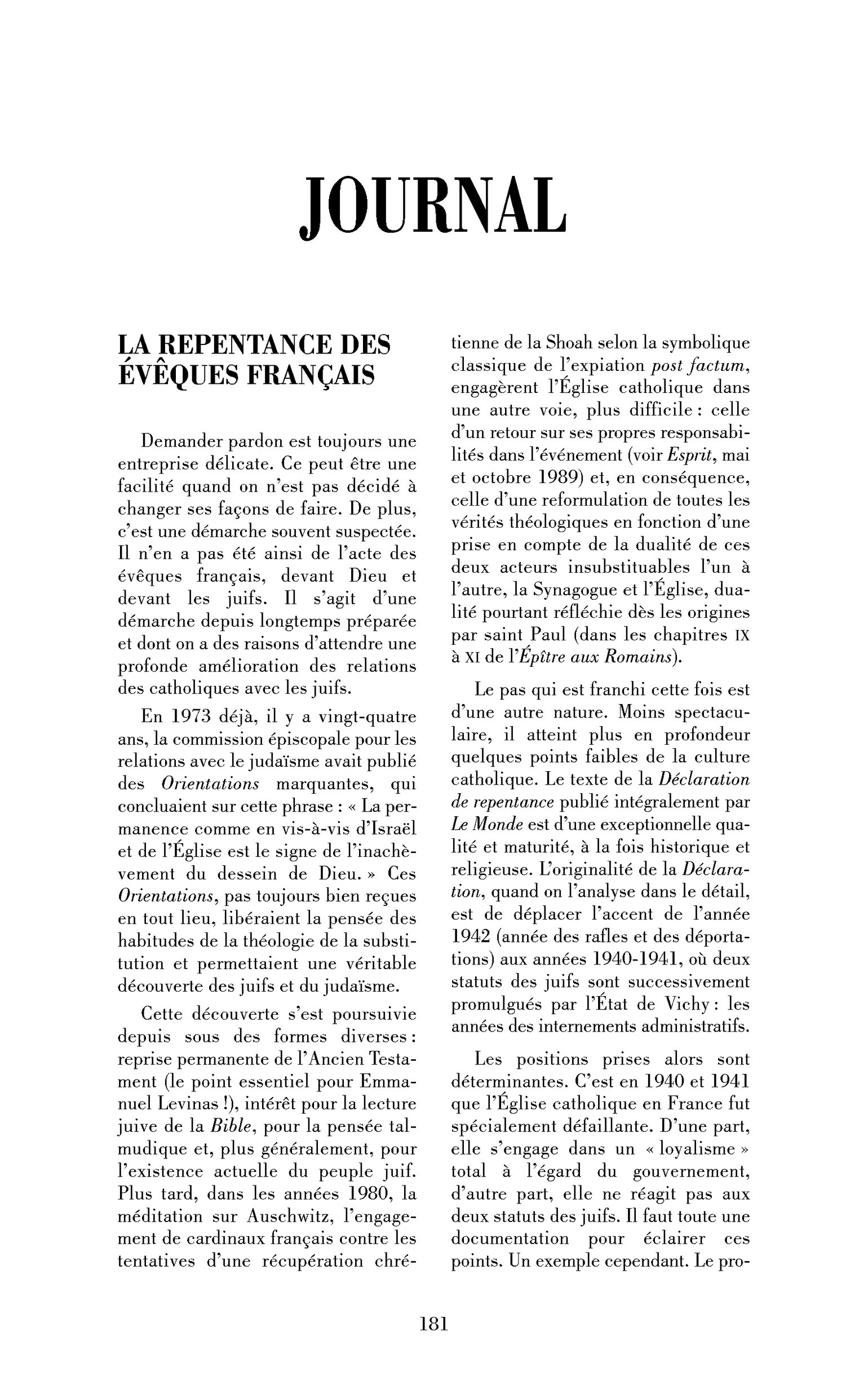 La repentance des évêques français