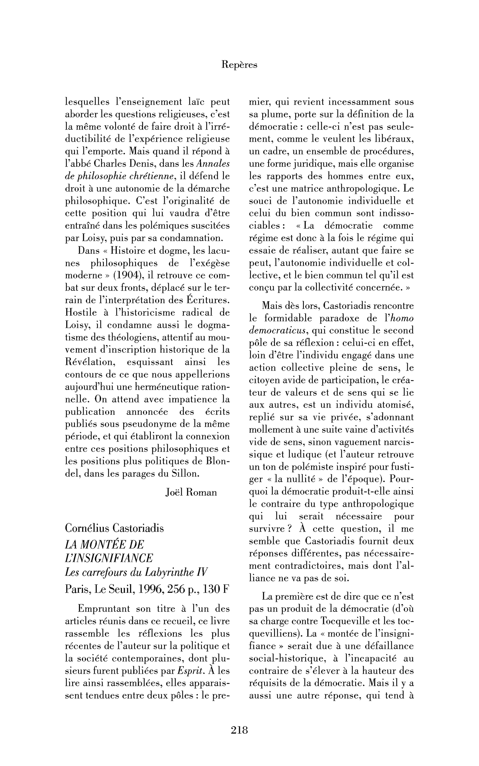 Cornélius Castoriadis : la Montée de l’insignifiance