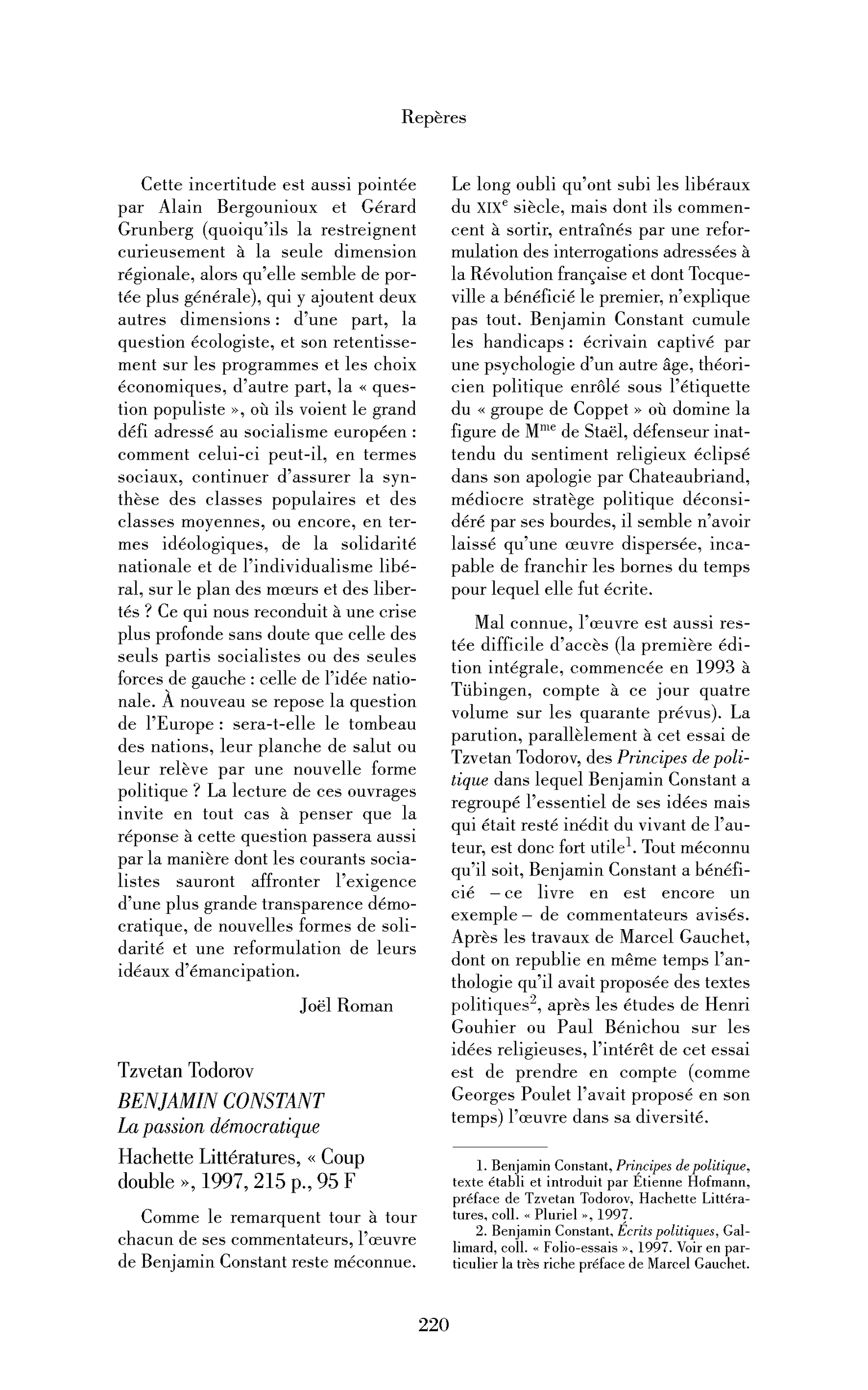 Tzvetan Todorov : Benjamin Constant