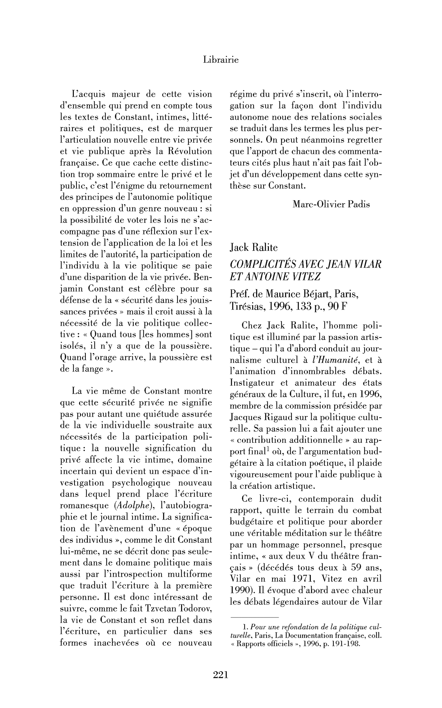 Jack Ralite : Complicités avec Jean Vilar et Antoine Vitez