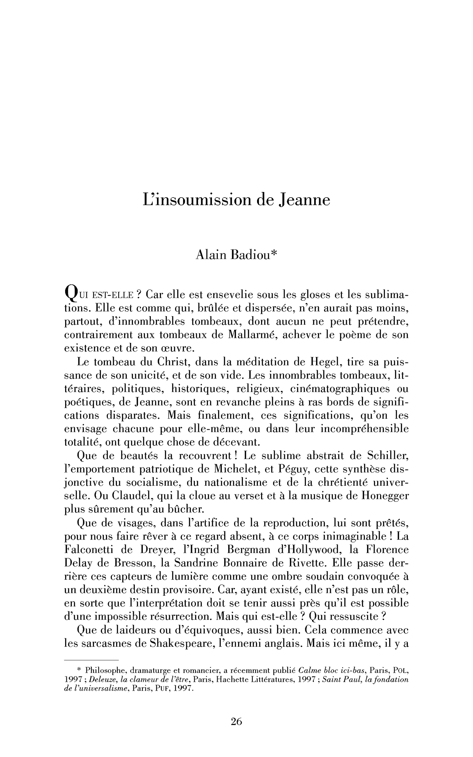 L’insoumission de Jeanne