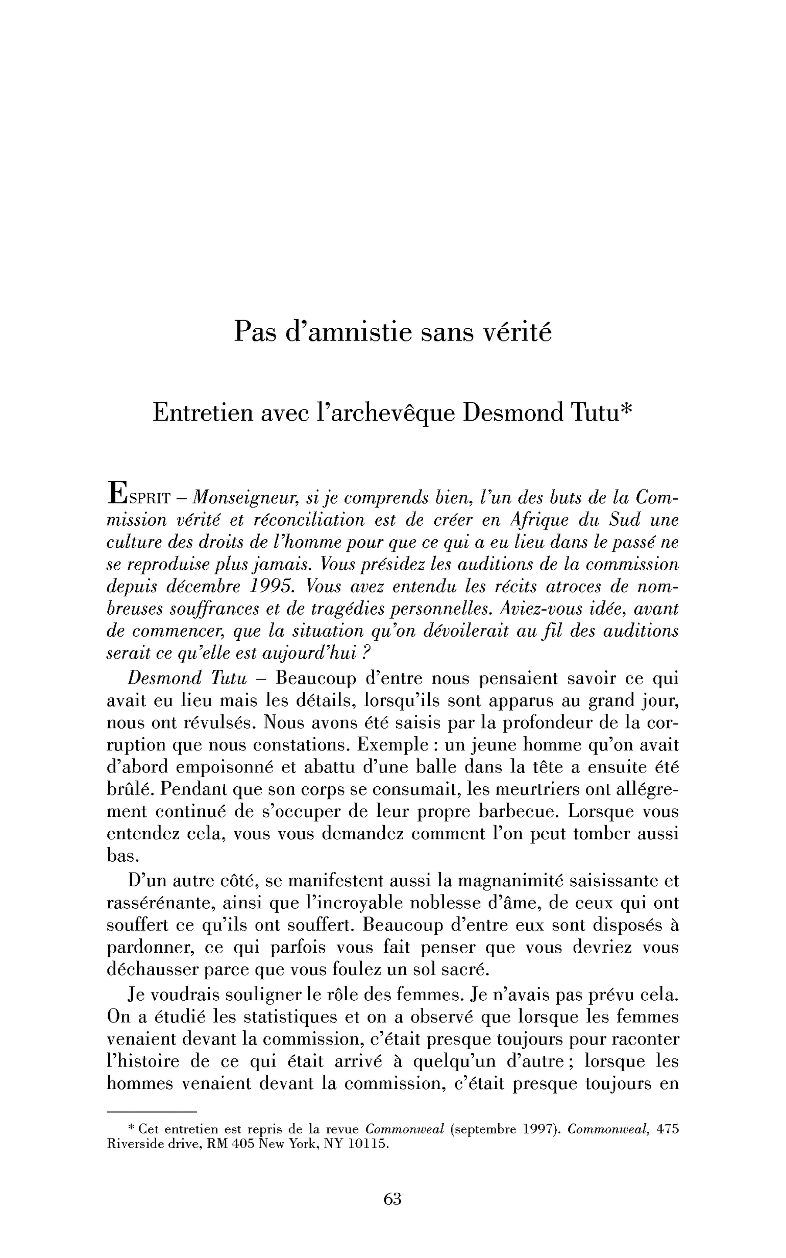 Pas d’amnistie sans vérité. (Entretien)