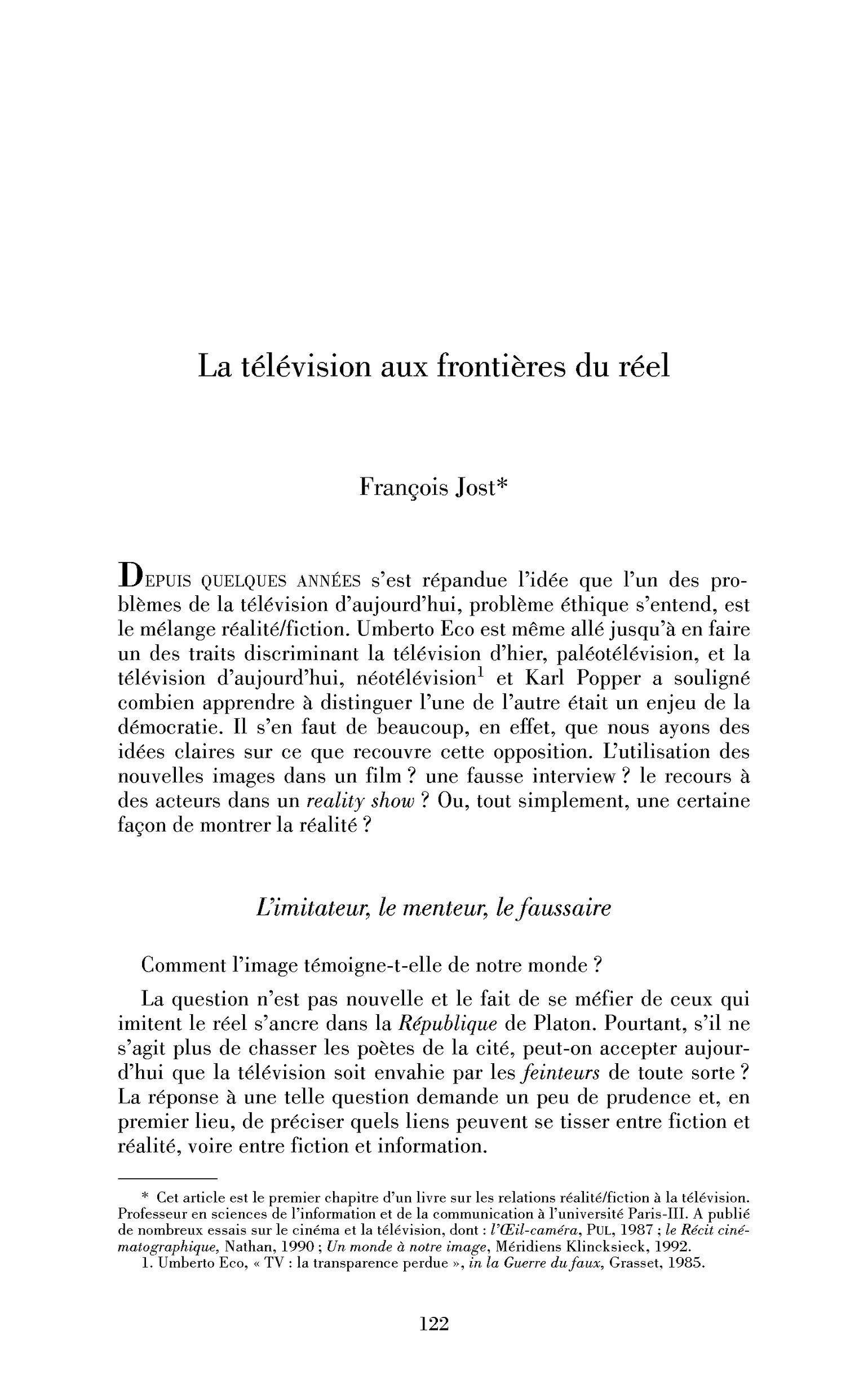 La télévision aux frontières du réel