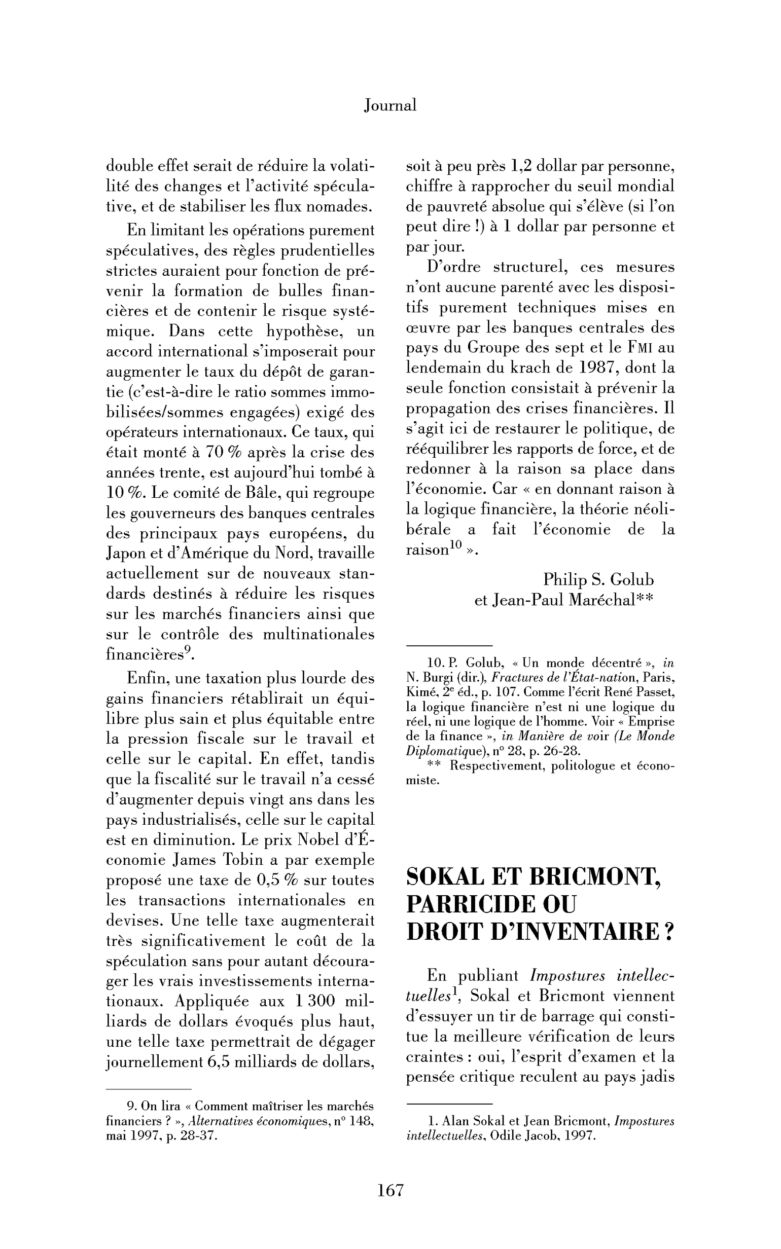 Sokal et Bricmont : parricide ou droit d’inventaire?