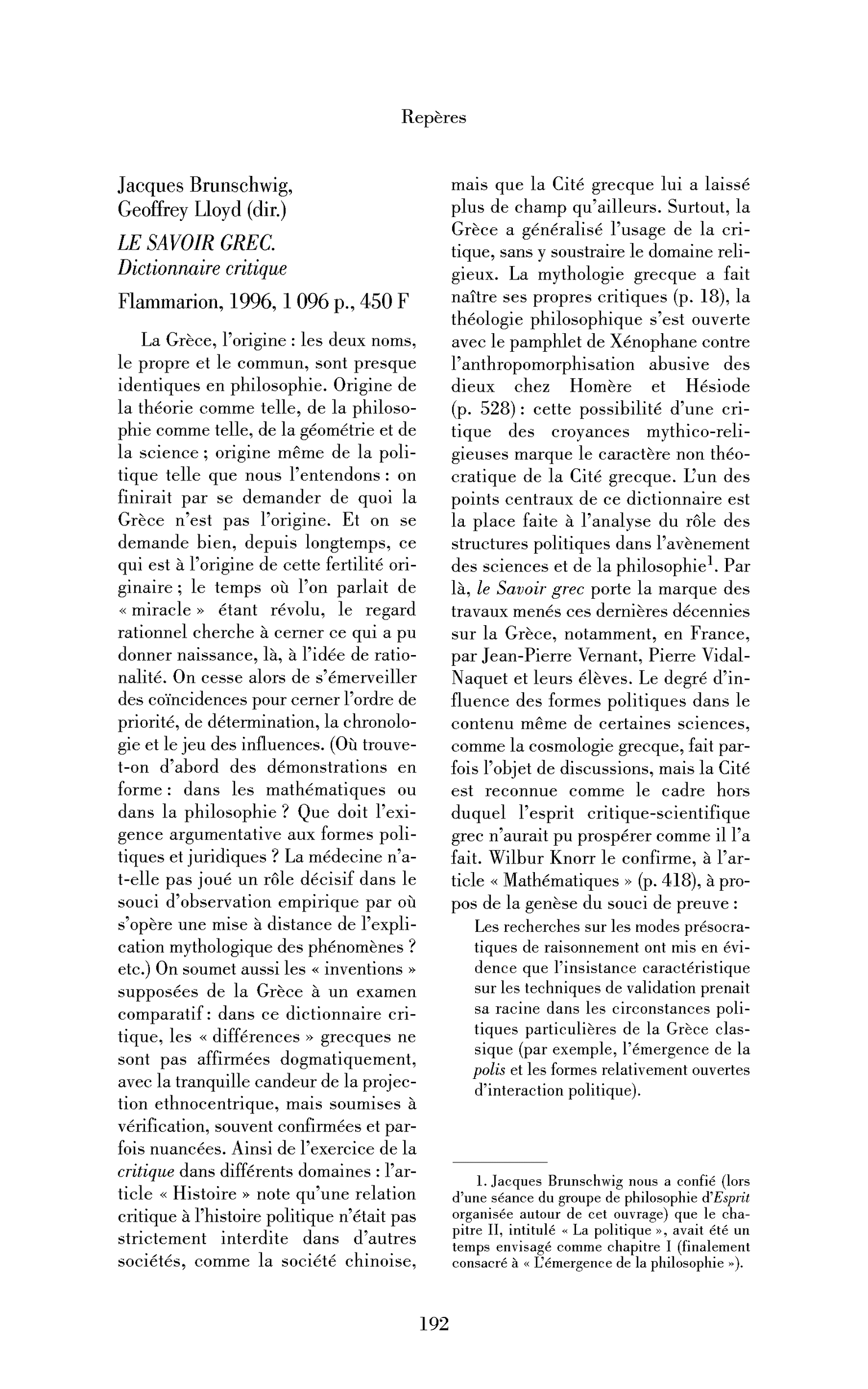 Jacques Brunschwig et Geoffrey Lloyd (dir.) : le Savoir grec. Dictionnaire critique