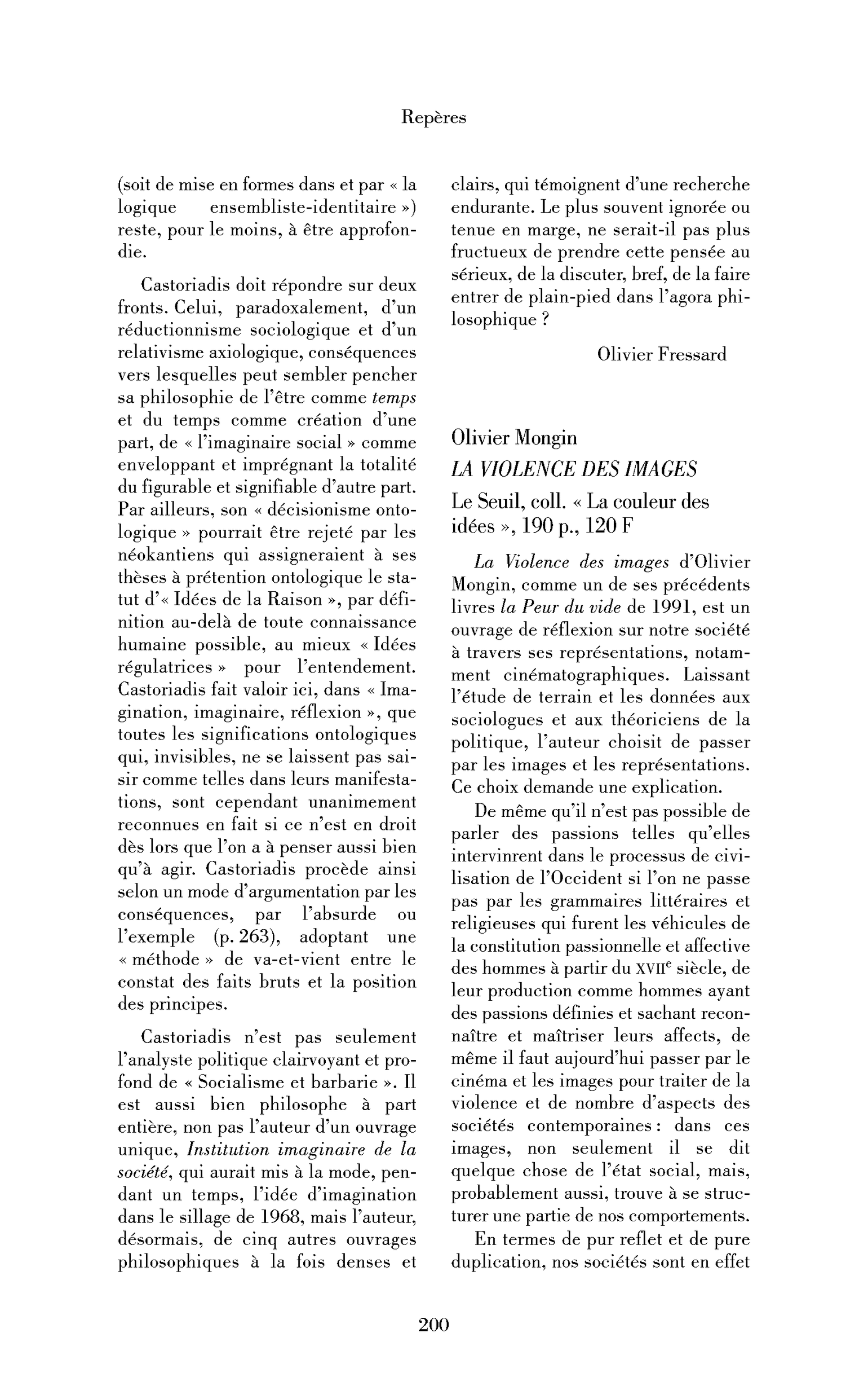 Olivier Mongin : la Violence des images