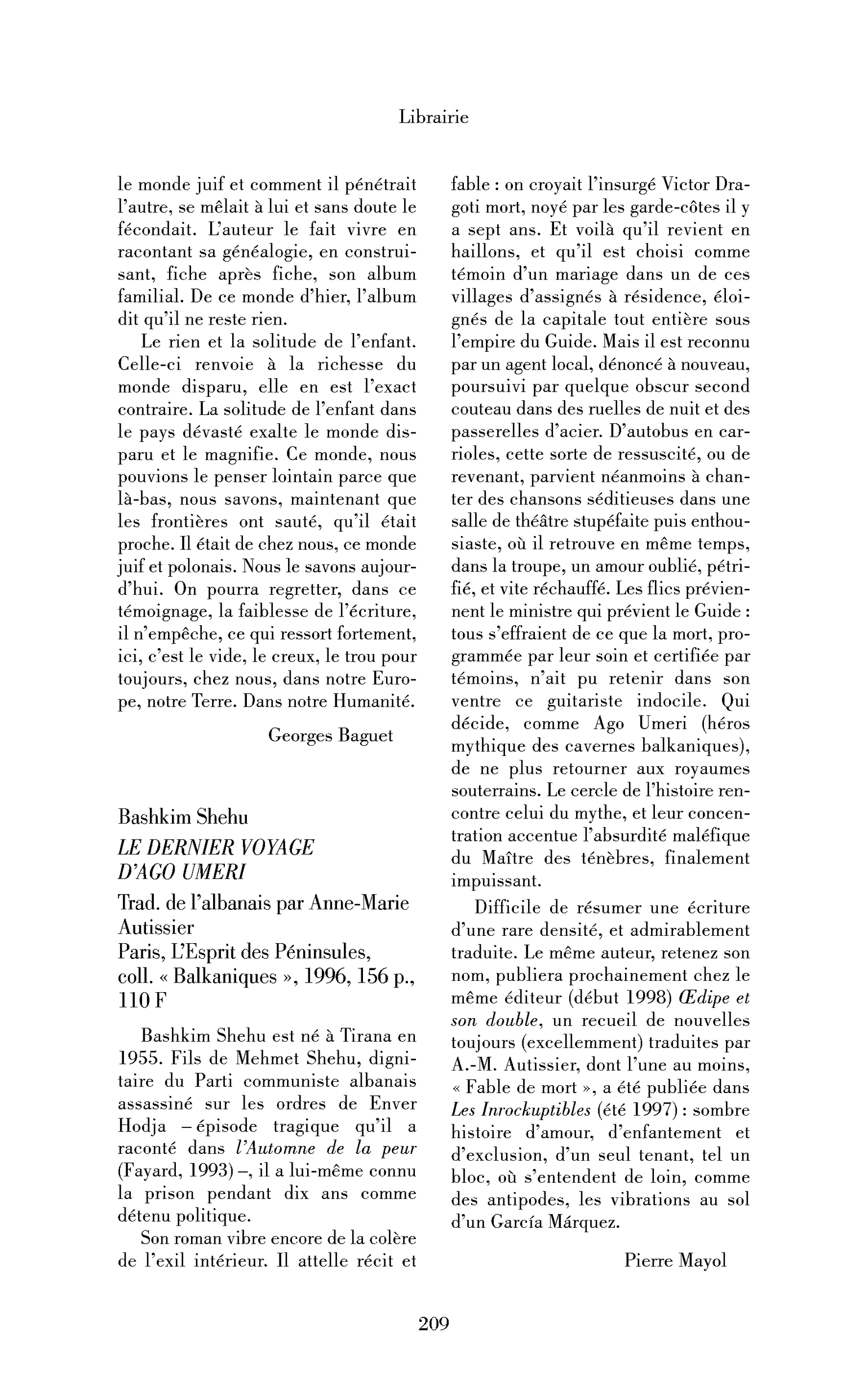 Bashkim Shehu : le Dernier Voyage d’Ago Umeri