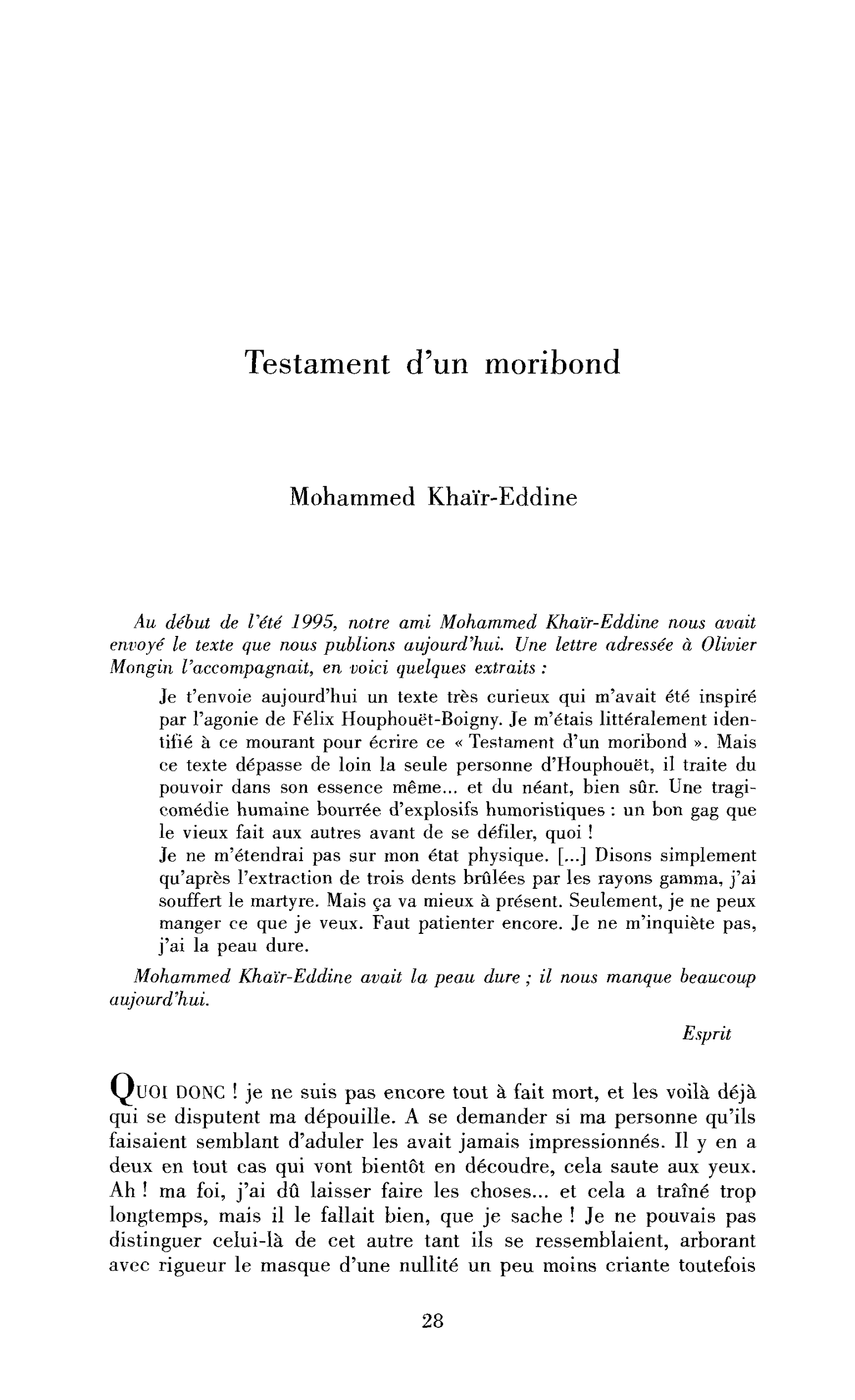 Testament d’un moribond