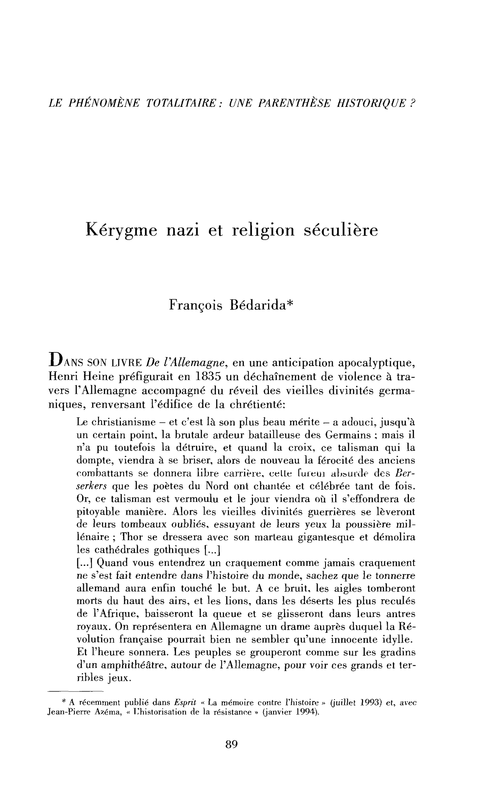 Kérygme nazi et religion séculière