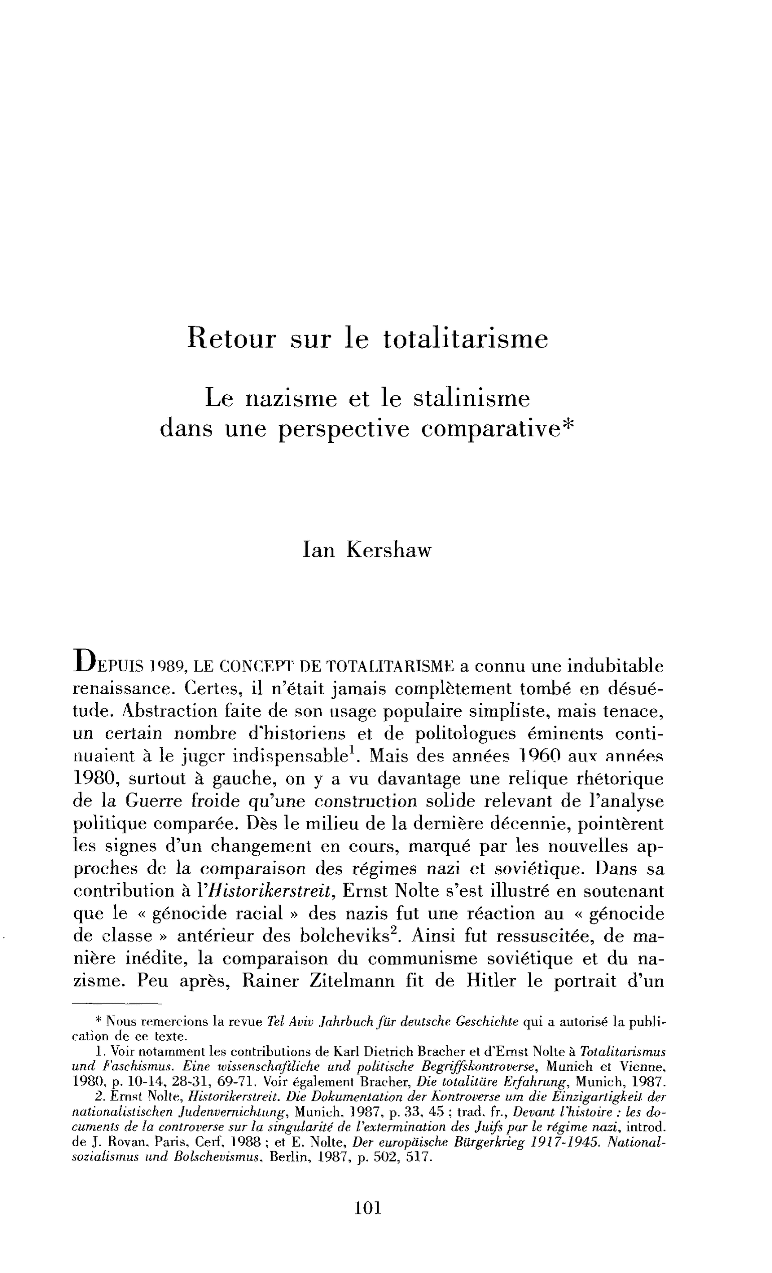 Retour sur le totalitarisme : le nazisme et le stalinisme dans une perspective comparative