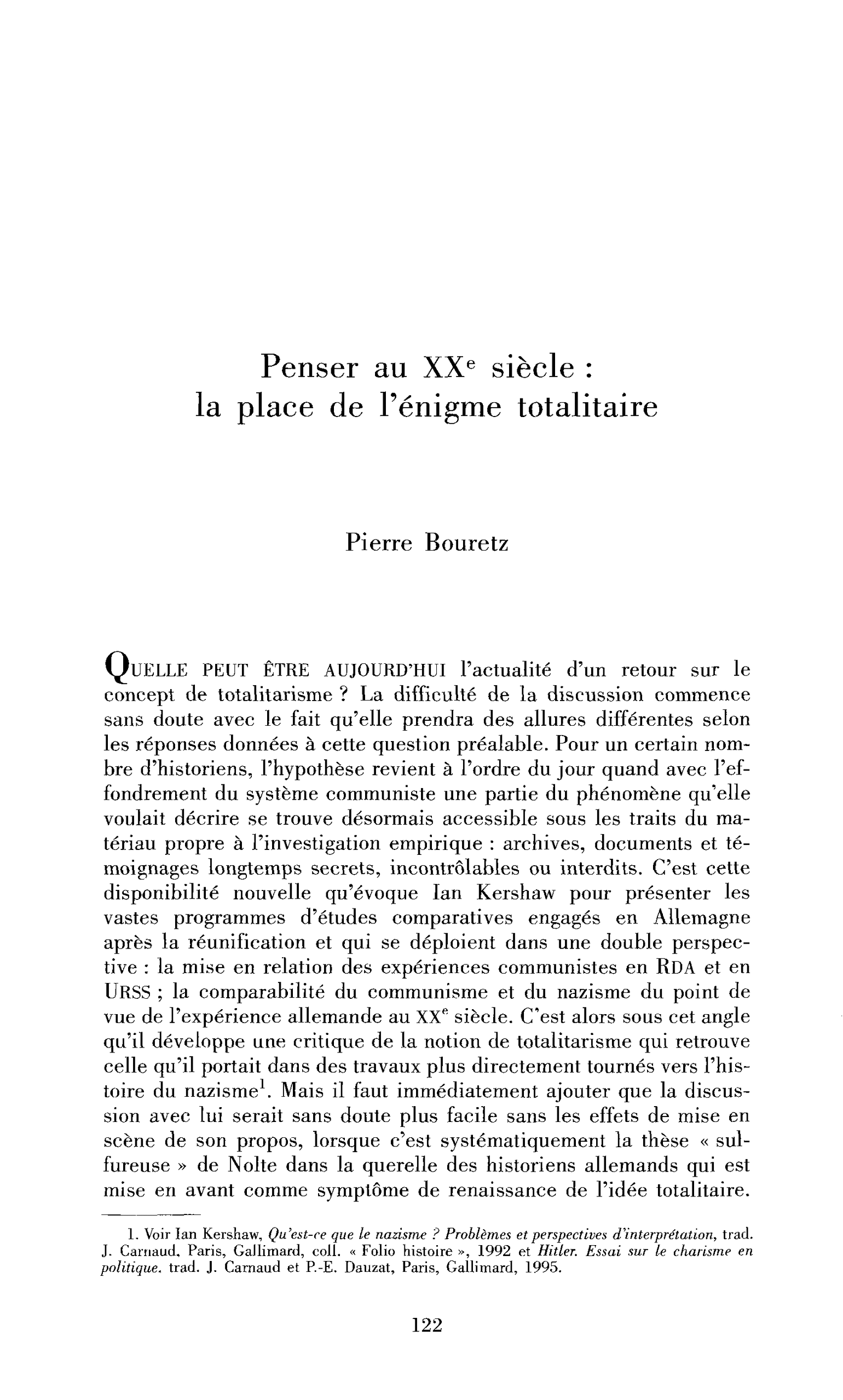 Penser au XXe siècle : la place de l’énigme totalitaire