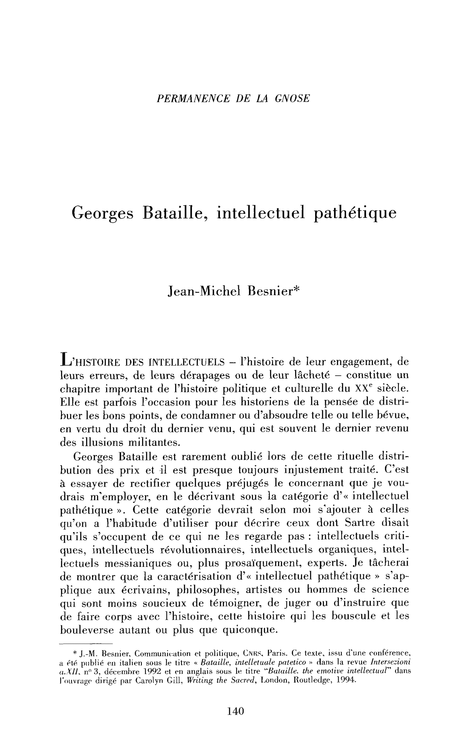 Georges Bataille, intellectuel pathétique