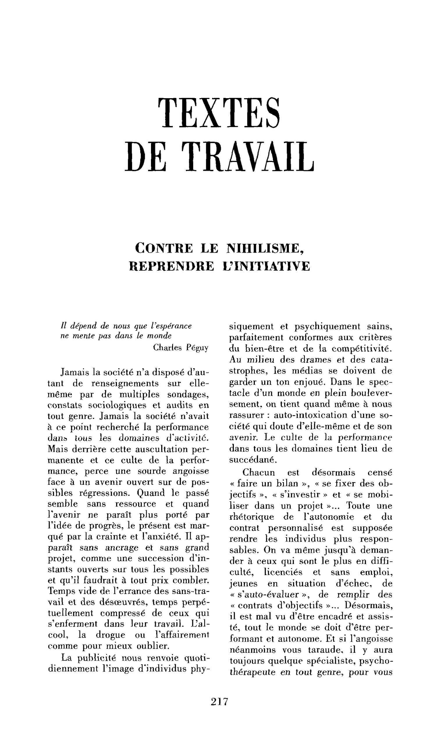 Contre le nihilisme, reprendre l’initiative