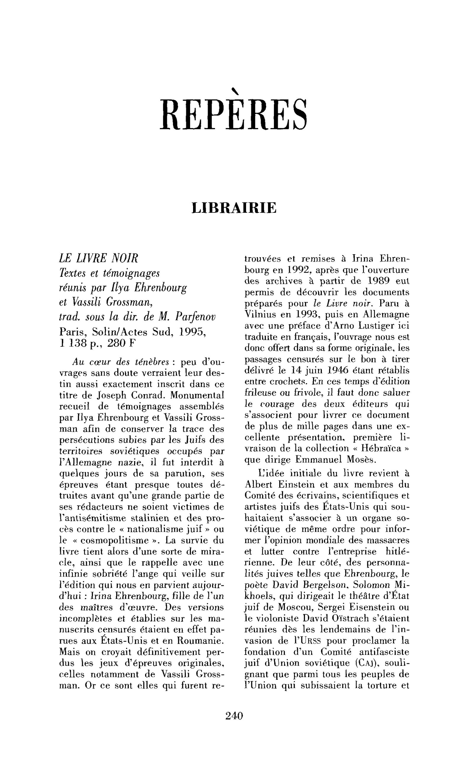 Le Livre noir. Textes et témoignages réunis par Ilya Ehrenbourg et Vassili Grossman