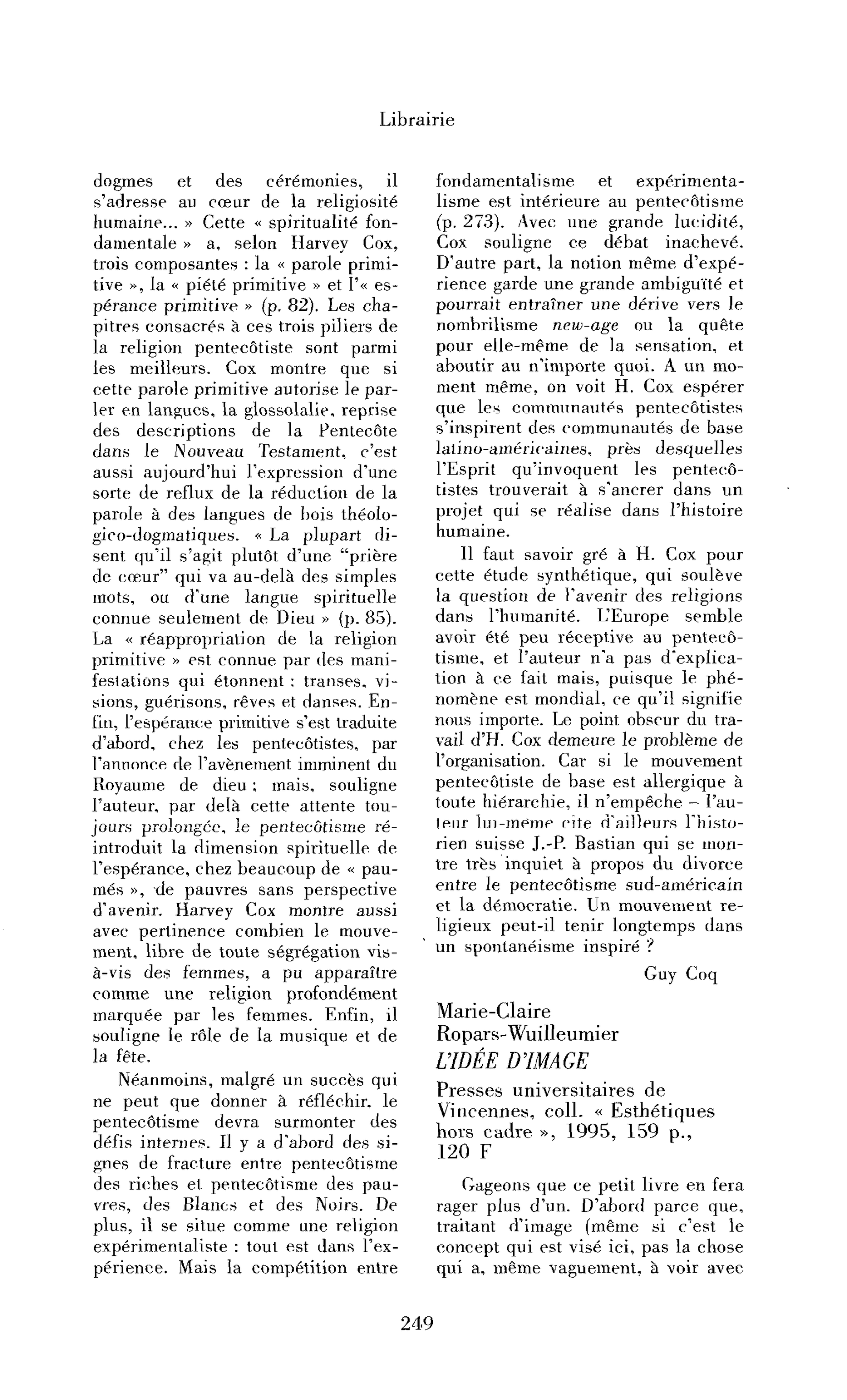 Marie-Claire Ropars-Wuilleumier : l’Idée d’image
