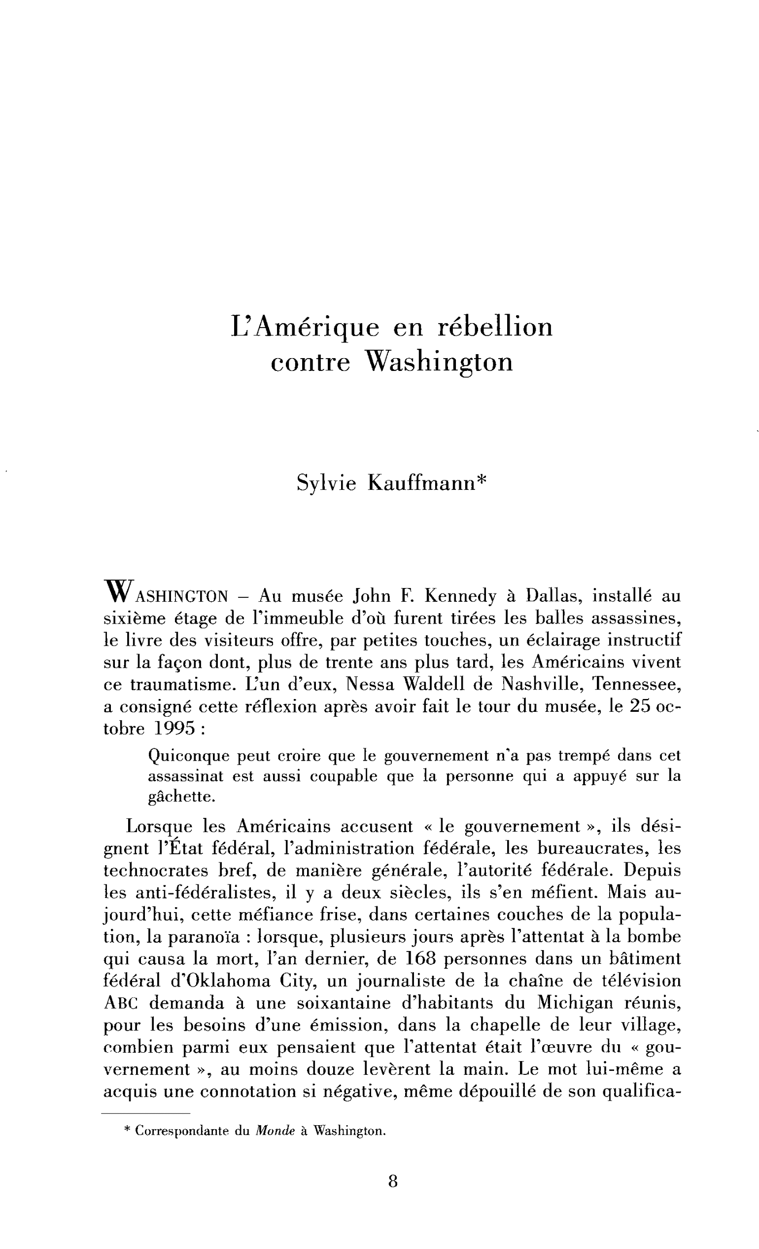 L’Amérique en rébellion contre Washington