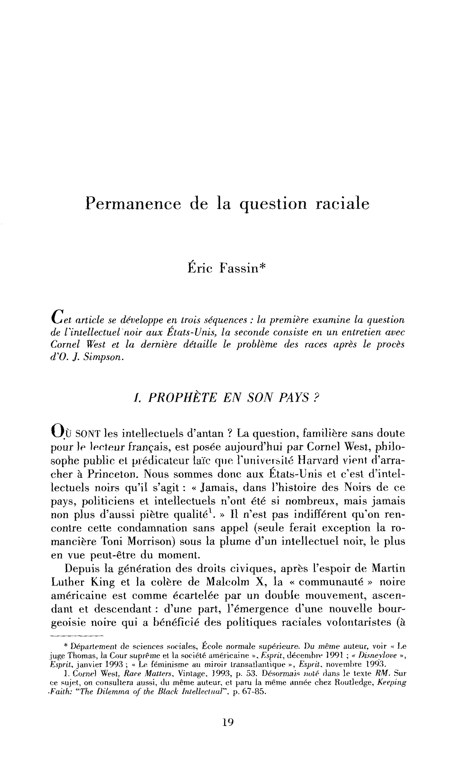 Permanence de la question raciale