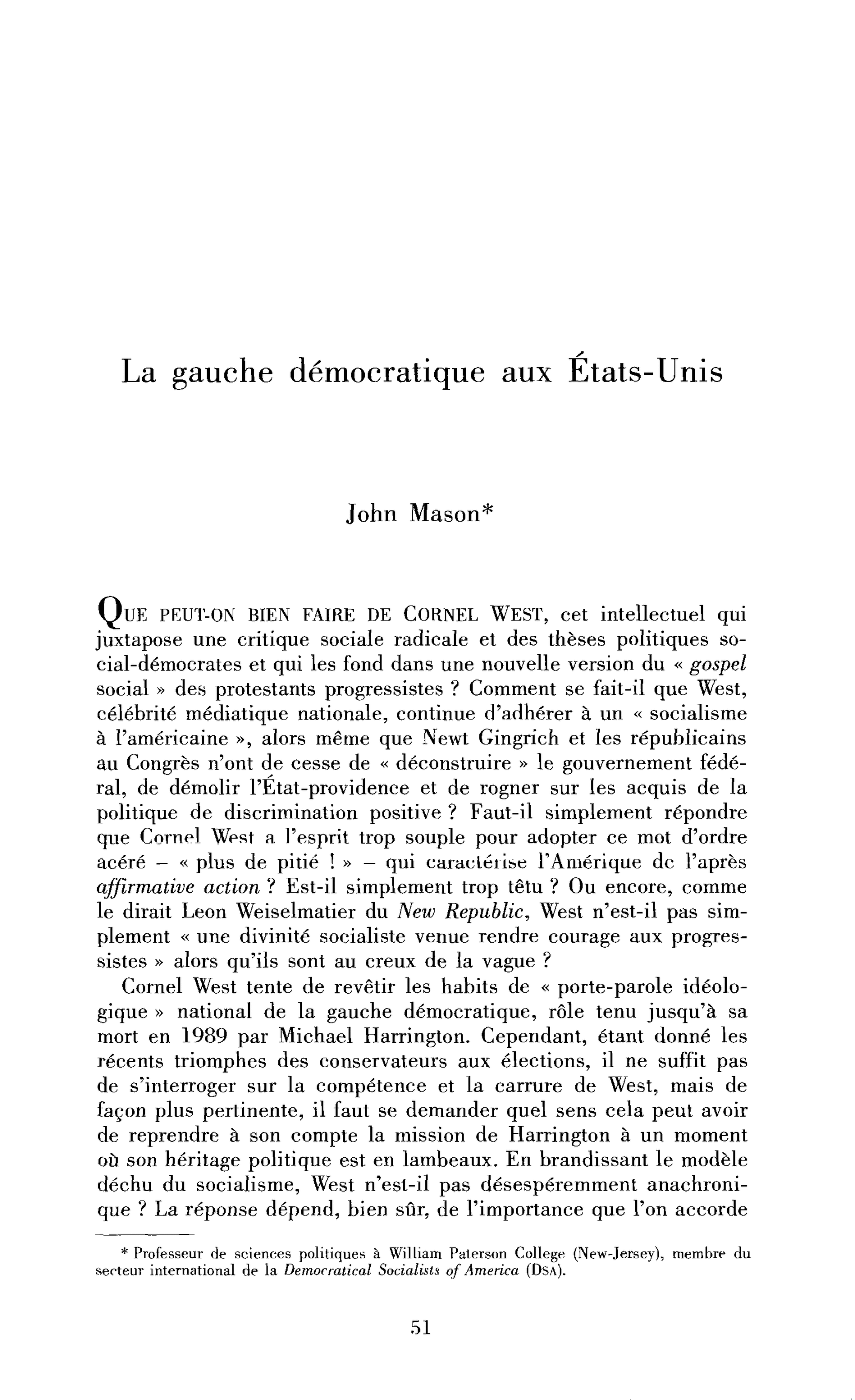 La gauche démocratique aux États-Unis