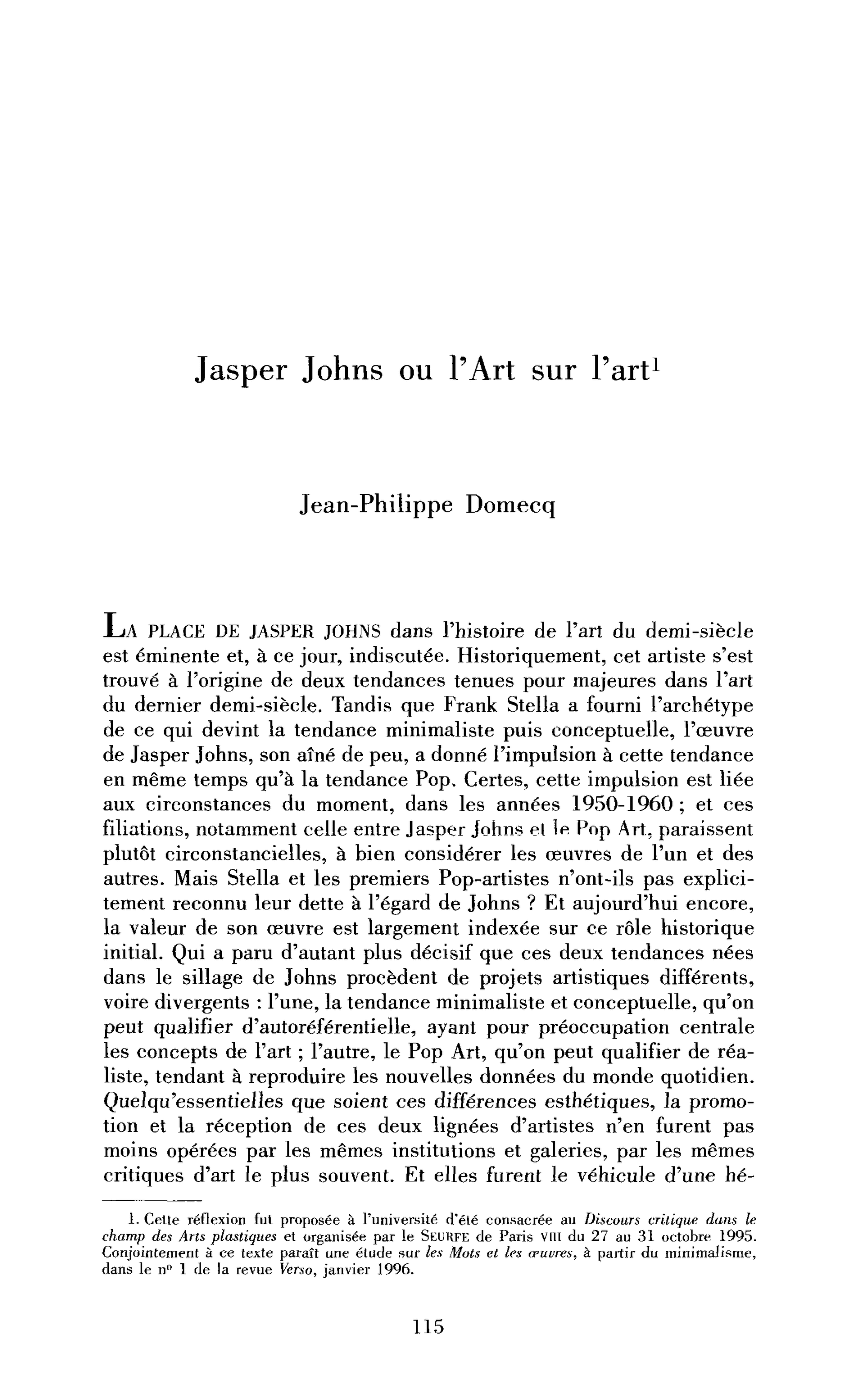 Jasper Johns ou l’Art sur l’art