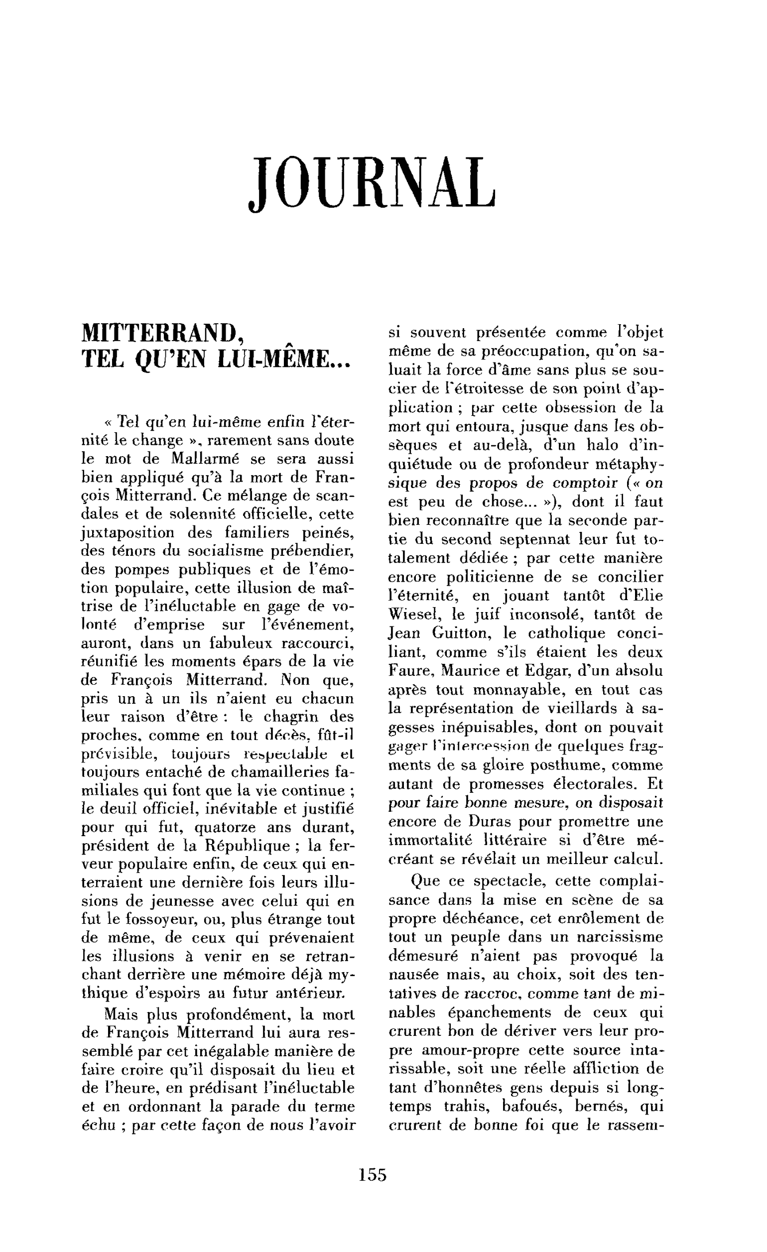 Mitterrand tel qu’en lui-même
